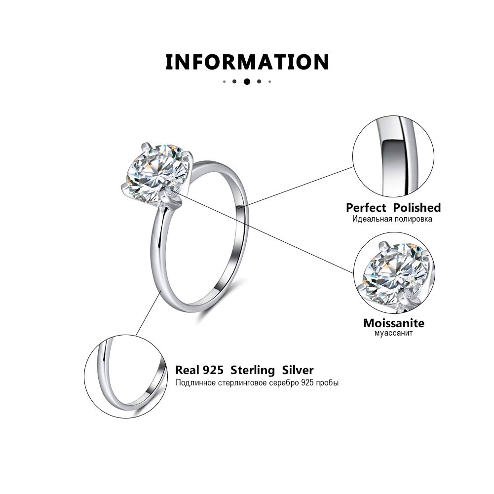 Ginger Lyne 3 Carat Moissanite Solitaire Engagement Ring for Women - White Gold over Sterling Silver, Diamond Alternative Wedding Band - Perfect for Proposals, Bridal Gifts & Anniversary Celebrations