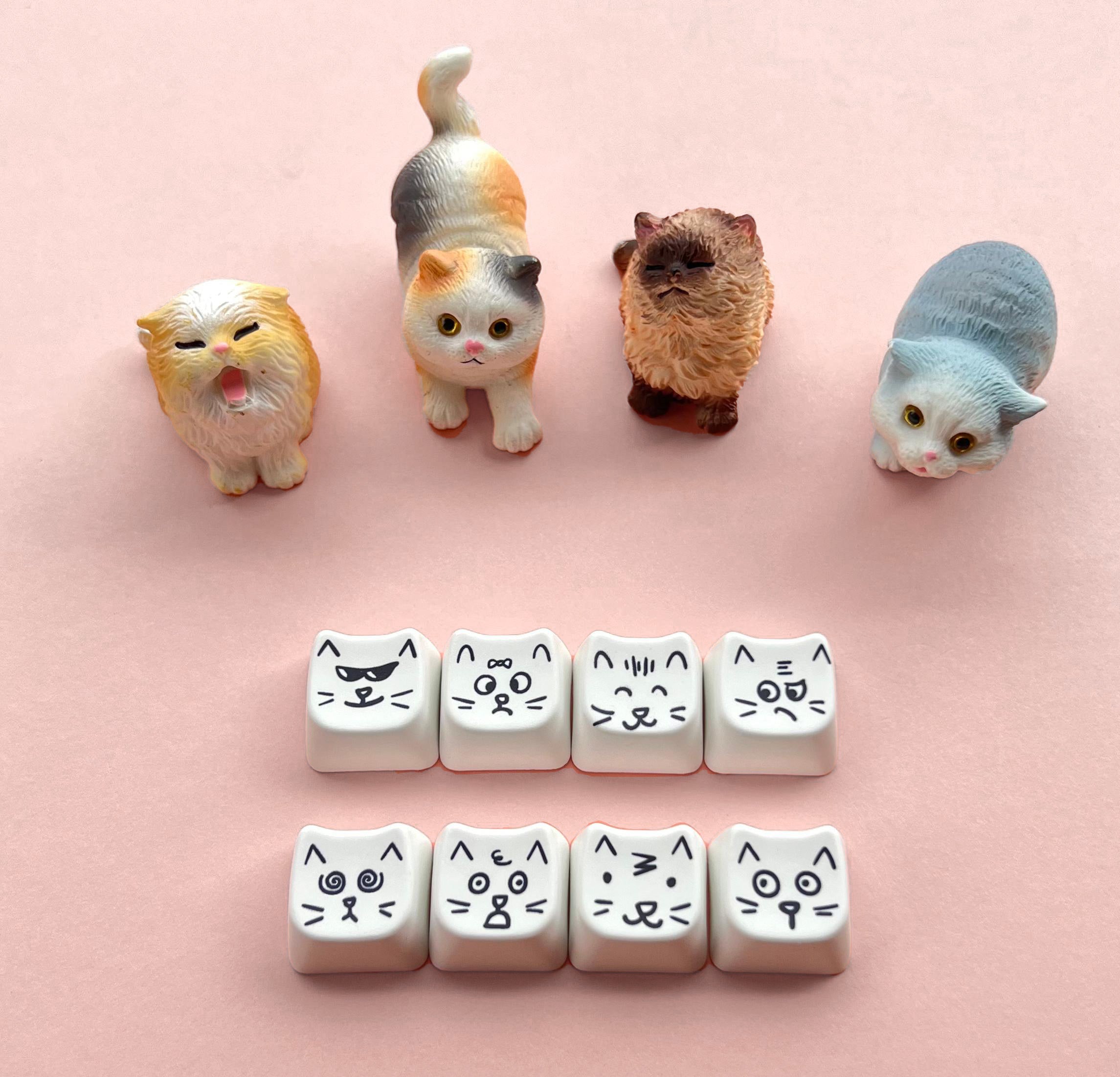 Custom 8-Key Cute Cat Emoji Keycap Set - Heat Sublimated PBT Material - Personalized Mechanical Keyboard Accessories for Gamers & Typists - Perfect for Gaming, Office, and Home Use
