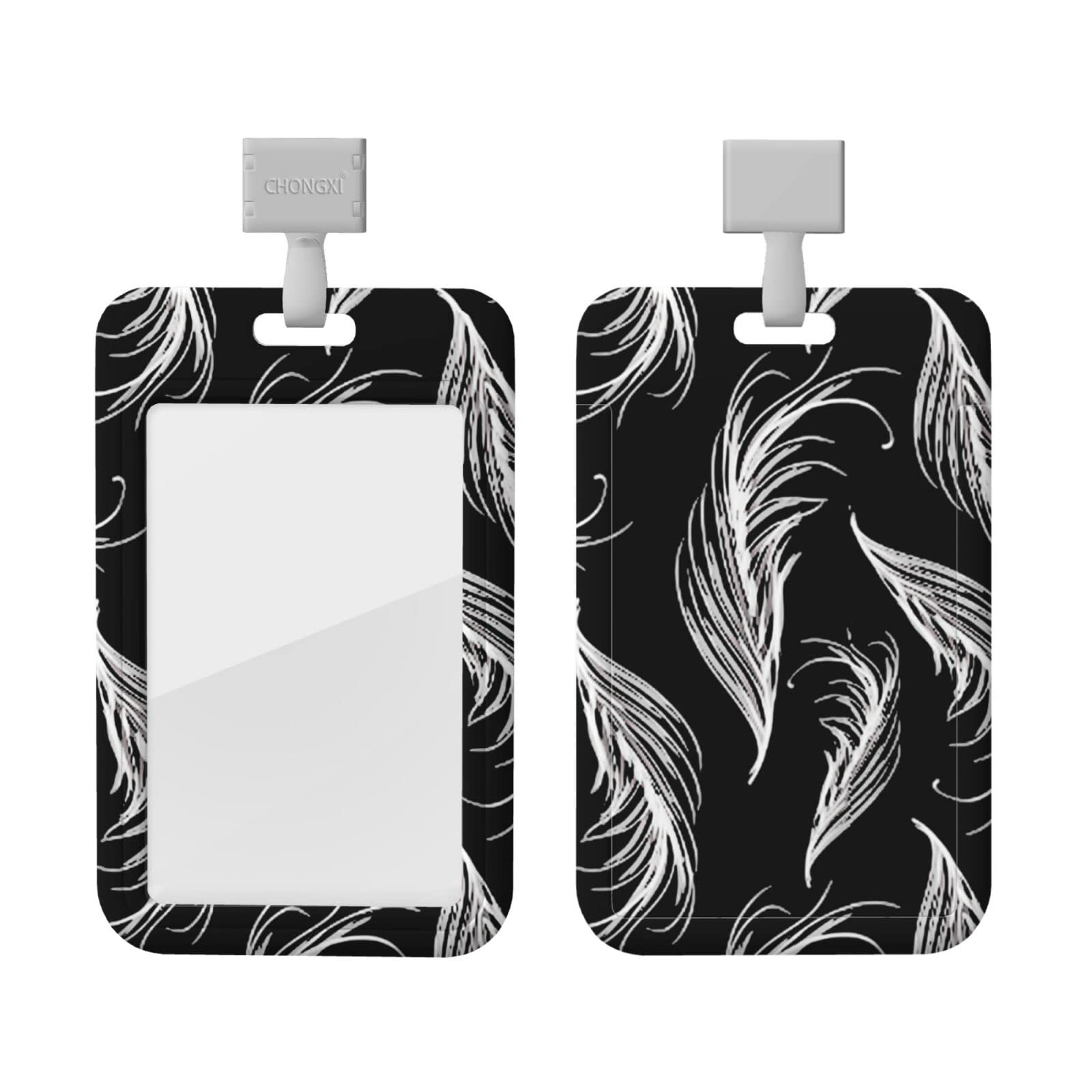 Vertical ID Badge Card Holder with Detachable Neck Lanyard - Floating Feather Design Fashion Card Protector for Office, School, Events & Conventions