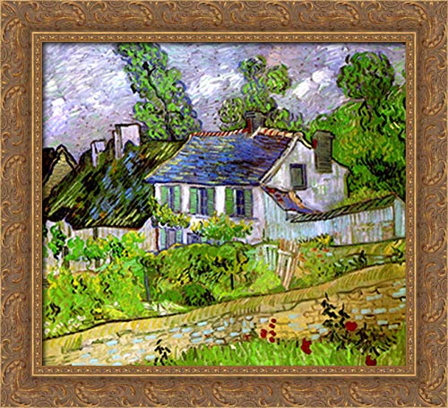 Vincent van Gogh Houses In Auvers 22x20 Inch Gold Ornate Wood Framed Canvas Art Print - Premium Wall Decor for Living Room, Bedroom & Office