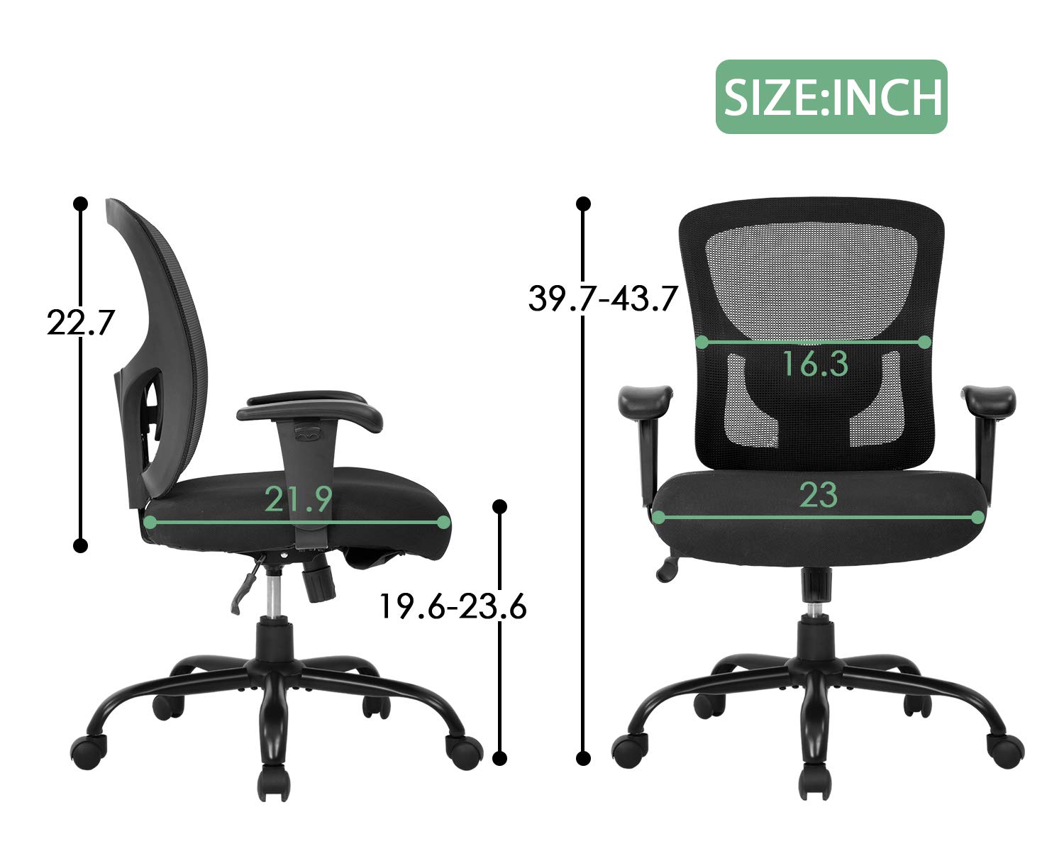 BestOffice Big and Tall Office Chair - 500lbs Capacity Ergonomic Mesh Computer Chair with Lumbar Support, Wide Seat & High Back - Executive Desk Chair for Home Office (Black) - Perfect for Long Work Hours, Gaming, and Remote Work