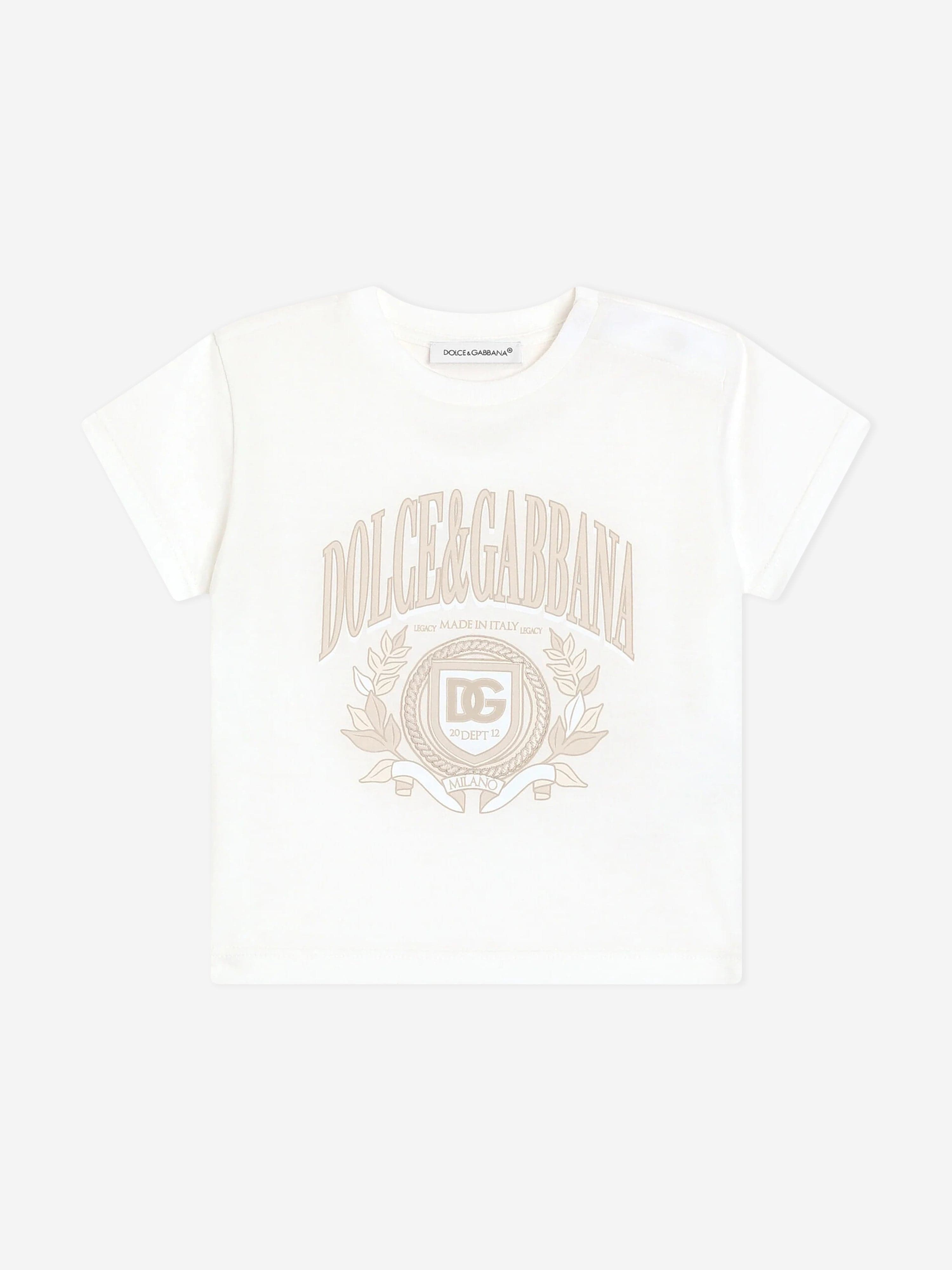 Baby Boys White Logo T-Shirt - Soft Cotton Short Sleeve Tee for Toddlers & Infants | Perfect for Playdates, Family Photos & Everyday Wear