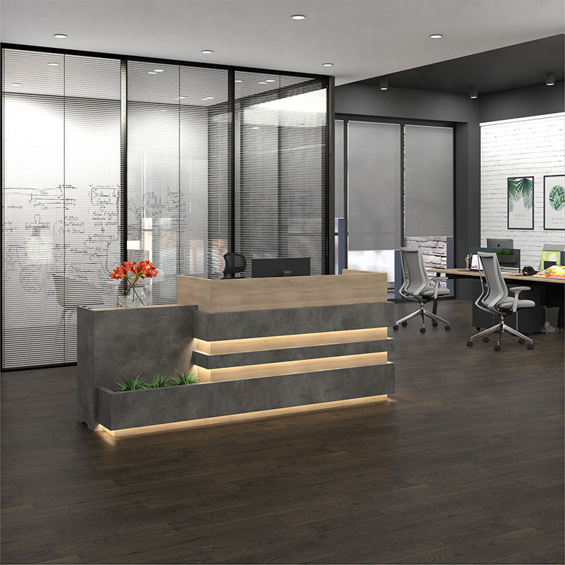 KERAN 1.8M Left Panel Reception Desk - Acacia Wood & Carbon Grey Finish - Perfect for Office Lobby, Hotel Front Desk & Corporate Reception Areas