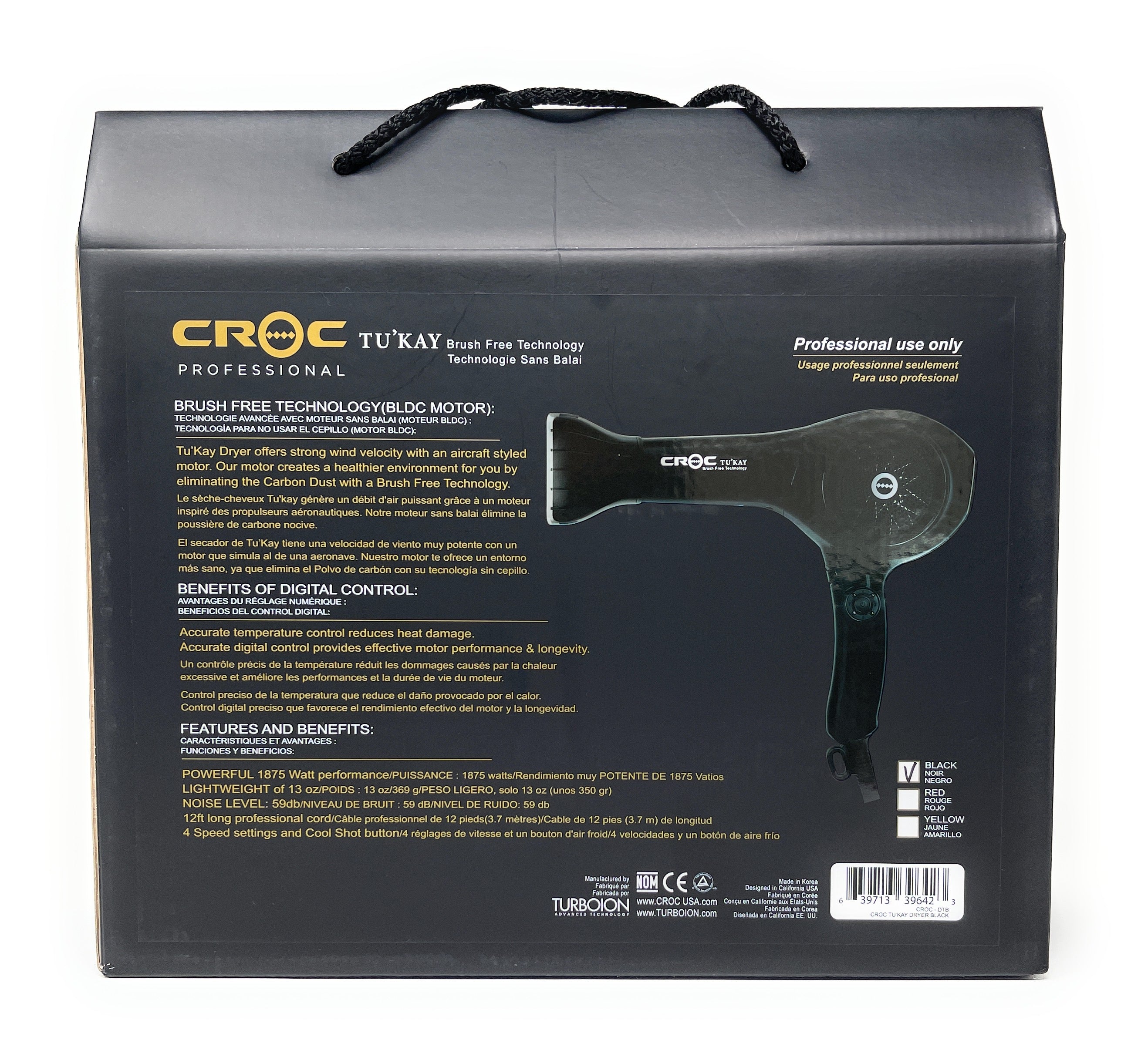 Professional Croc Tukay Hair Dryer with Diffuser - Black Ionic Blow Dryer for Fast Drying & Styling - Salon Quality Hair Styling Tool for Home & Travel Use