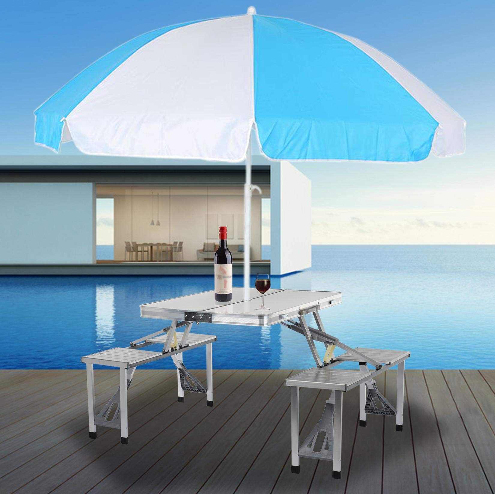 Foldable Outdoor Dining Set - 4-Piece Patio Table and Chairs for Garden, Lawn, Poolside - Portable Silver Aluminum Furniture for Backyard, Balcony & Terrace BBQs