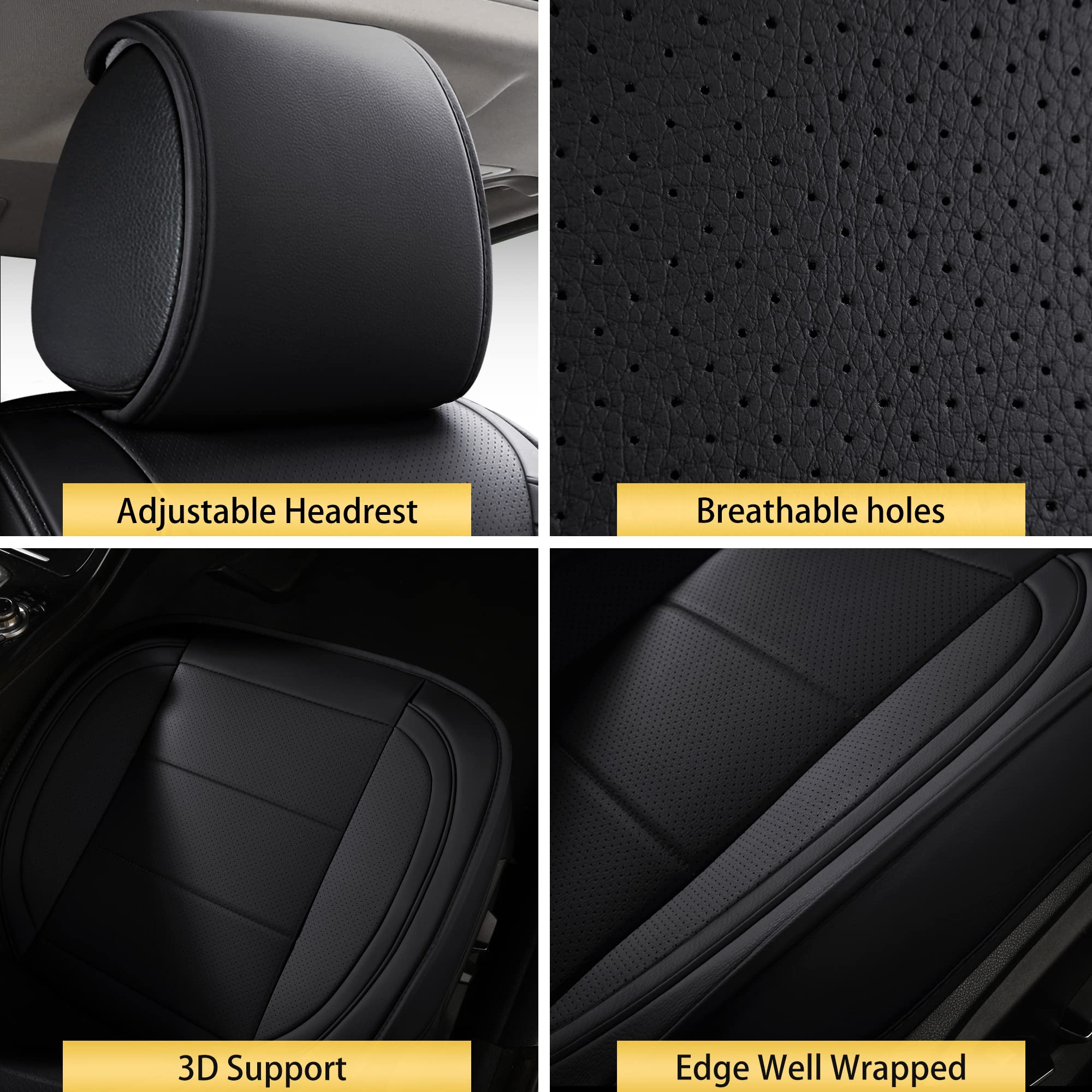 Premium AOOG Leather Car Seat Covers with Backseat Organizer - Universal Fit for Sedans, SUVs & Trucks (Front Pair, Black) | Durable Protection & Stylish Upgrade for Daily Commute, Road Trips & Family Travel