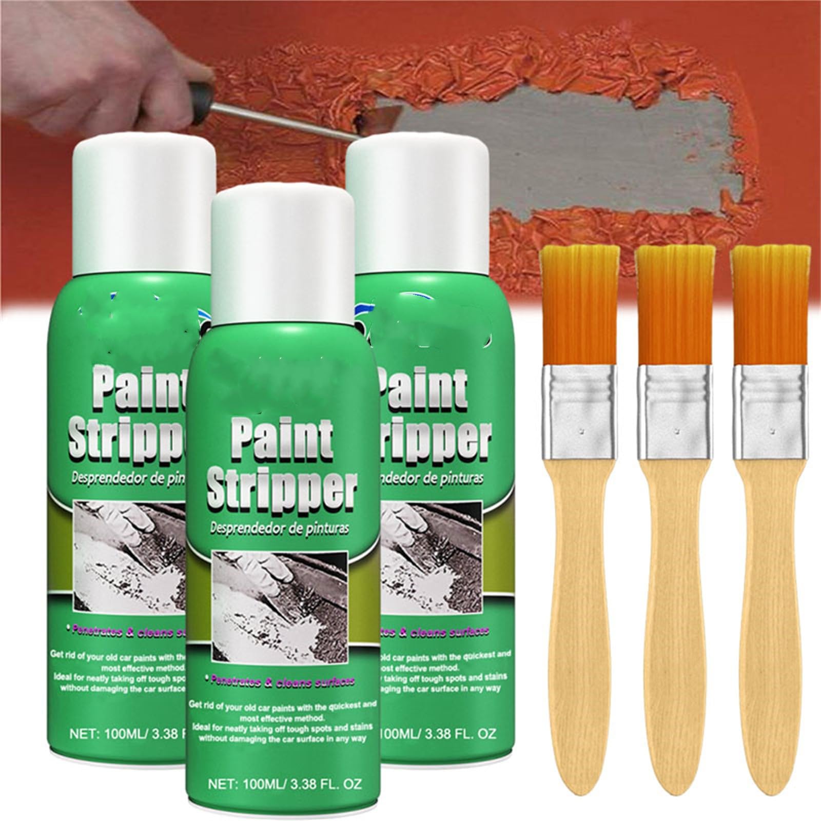 Efficient Paint Stripper for Metal & Automotive Surfaces – Heavy-Duty Paint Remover with Brush (3-Pack) – Ideal for DIY Car Restoration, Metal Furniture Refinishing & Industrial Use