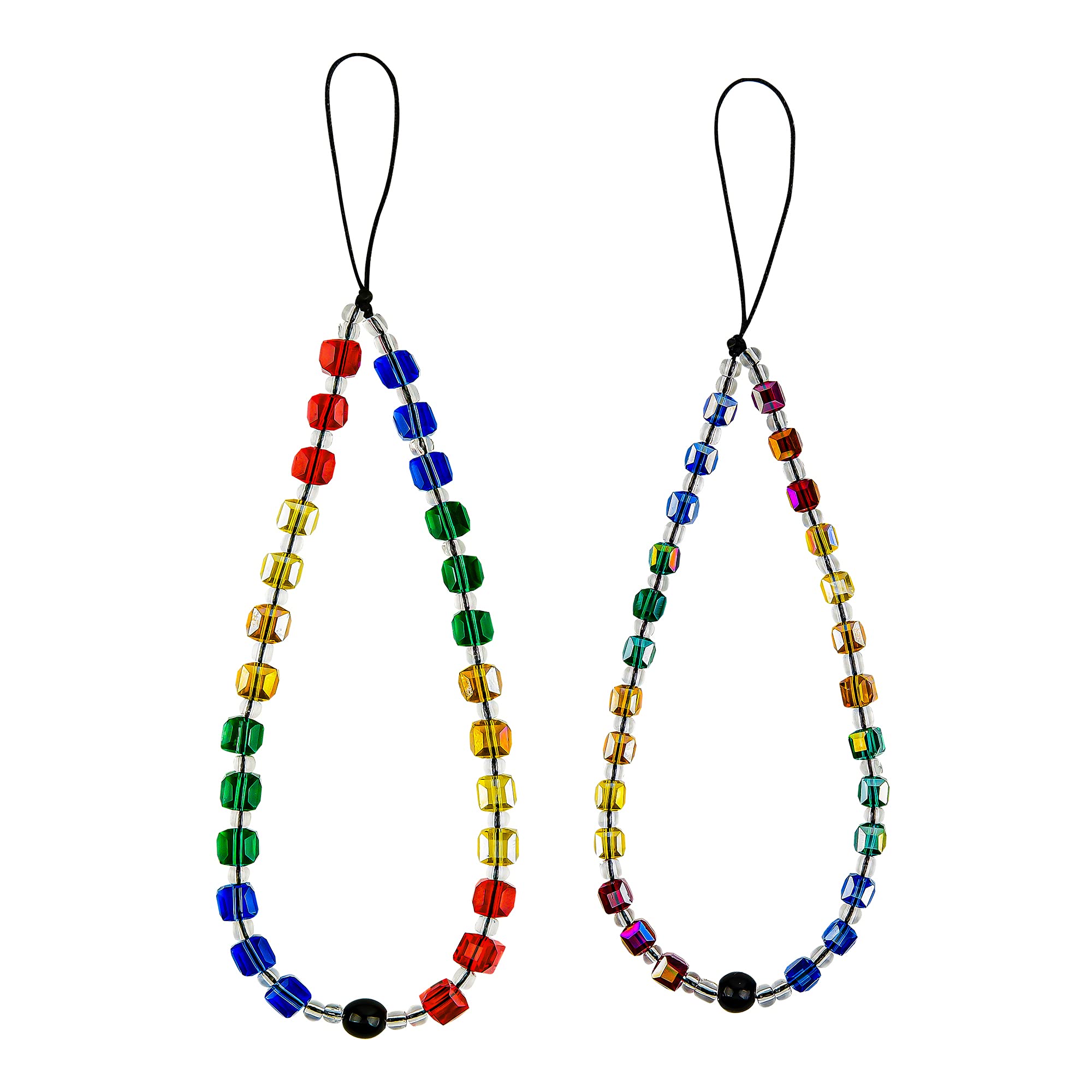 LUHUOH Beaded Phone Lanyard & Wrist Strap - Shining Cube Phone Charm, Handmade Phone Chain & Keychain for Women - Perfect for iPhone, Samsung & Smartphone Accessories (Office, Travel, Daily Use)