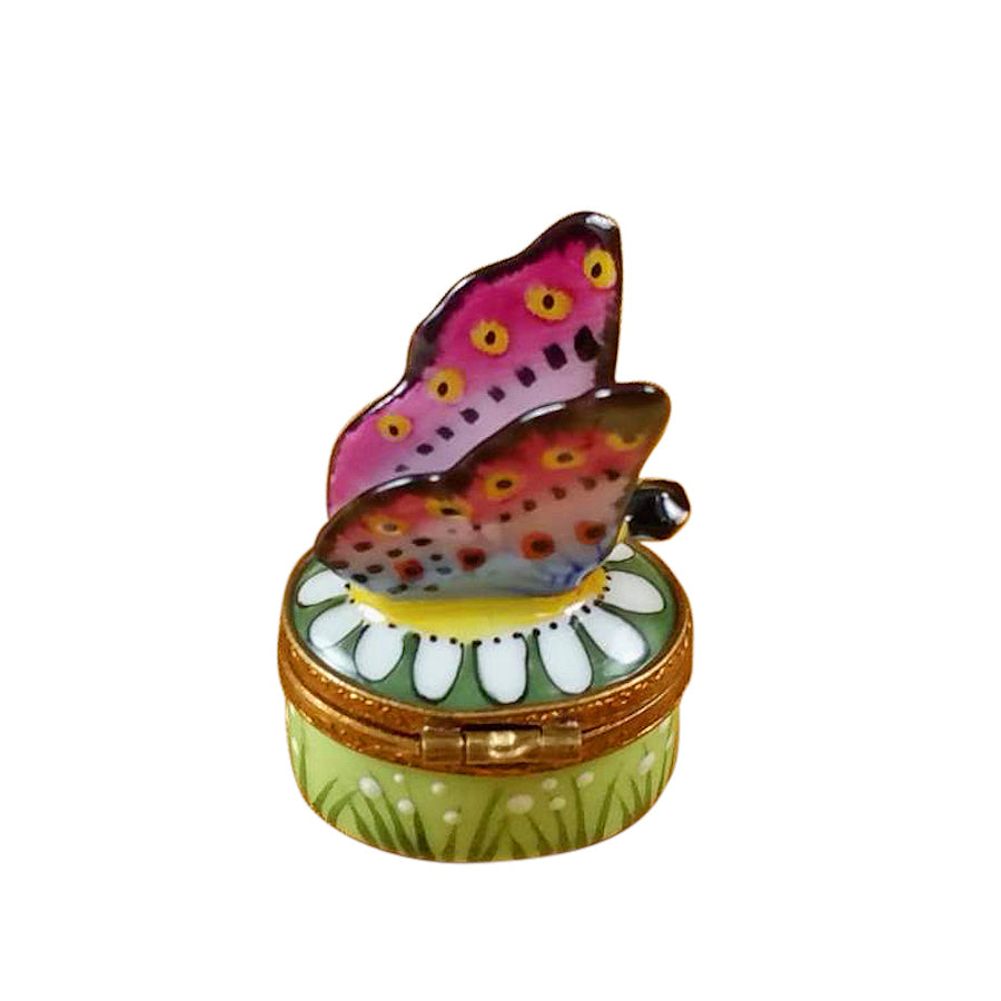 Exquisite Limoges Porcelain Daisy Butterfly Trinket Box - Perfect for Jewelry Storage & Home Decor Gift