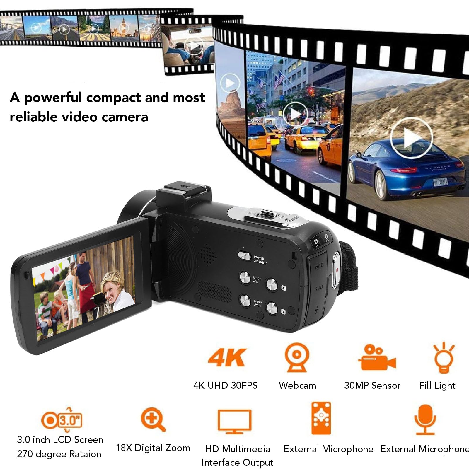 4K 56MP HD WiFi Vlogging Camera with 18X Digital Zoom & 3