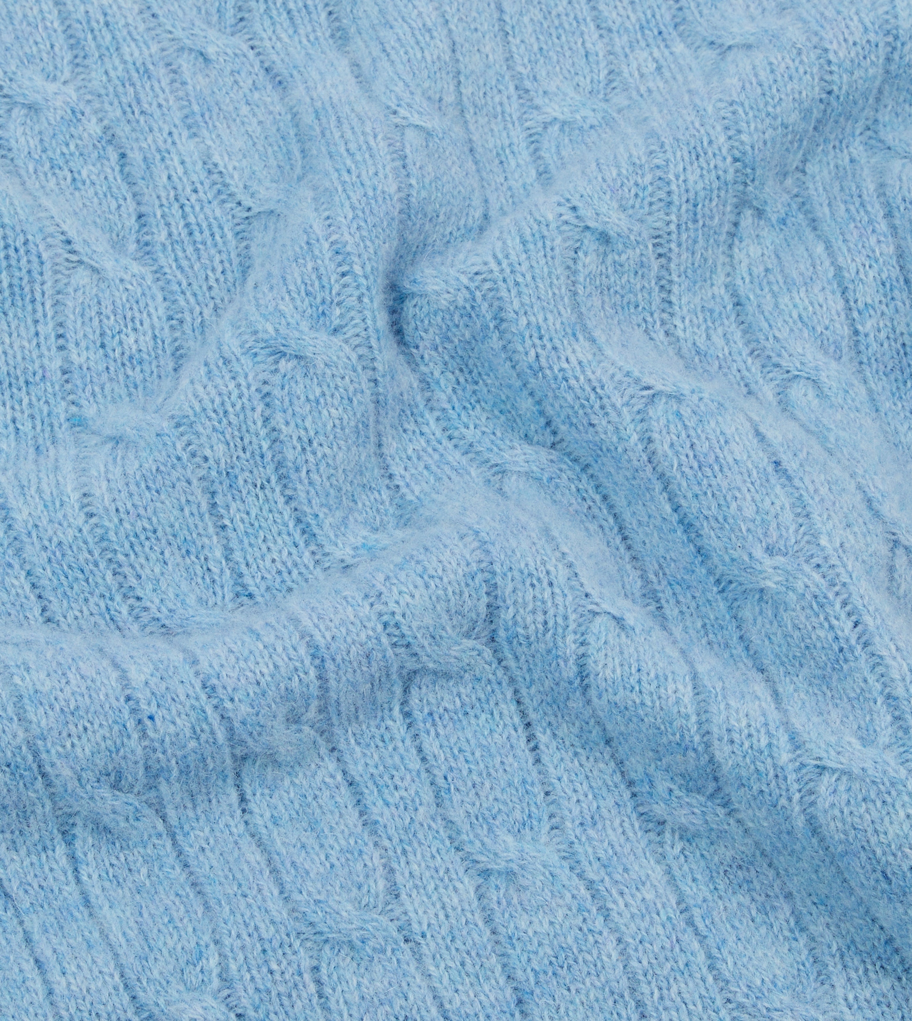 Blue Brushed Shetland Cable Knit Crew Neck Sweater - Cozy Winter Pullover for Women, Perfect for Casual Outfits & Holiday Gatherings