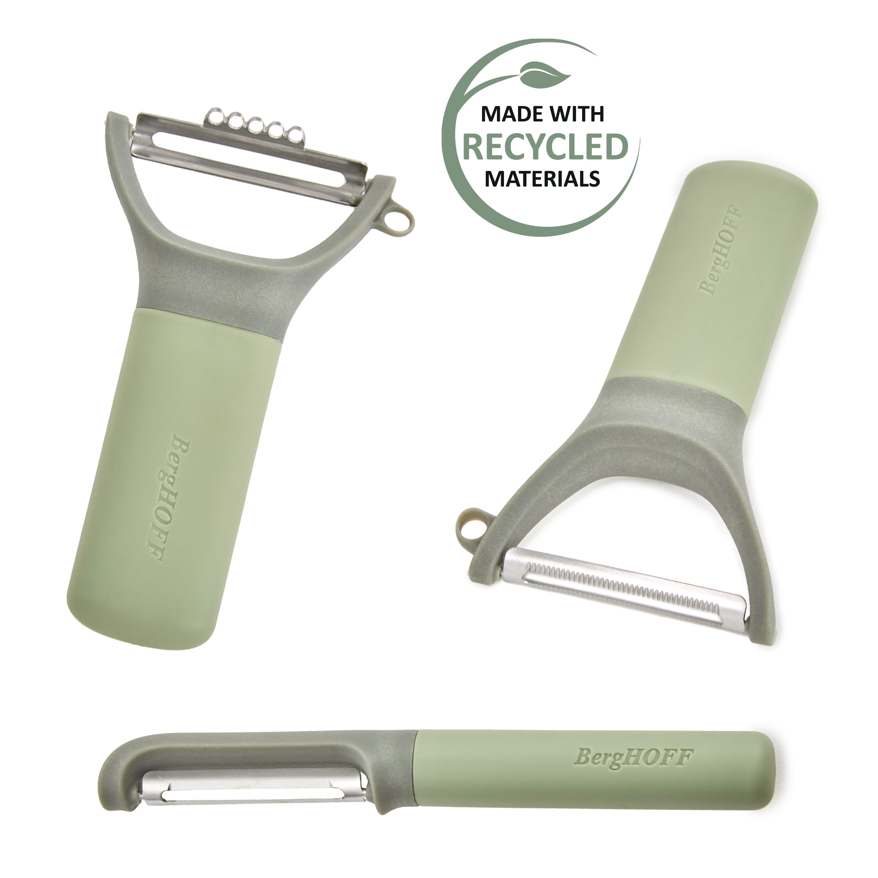 BergHOFF Leo Balance 3-Piece Stainless Steel Peeler Set - Eco-Friendly Recycled Material for Kitchen, Fruits & Vegetables - Perfect for Peeling, Slicing & Garnishing