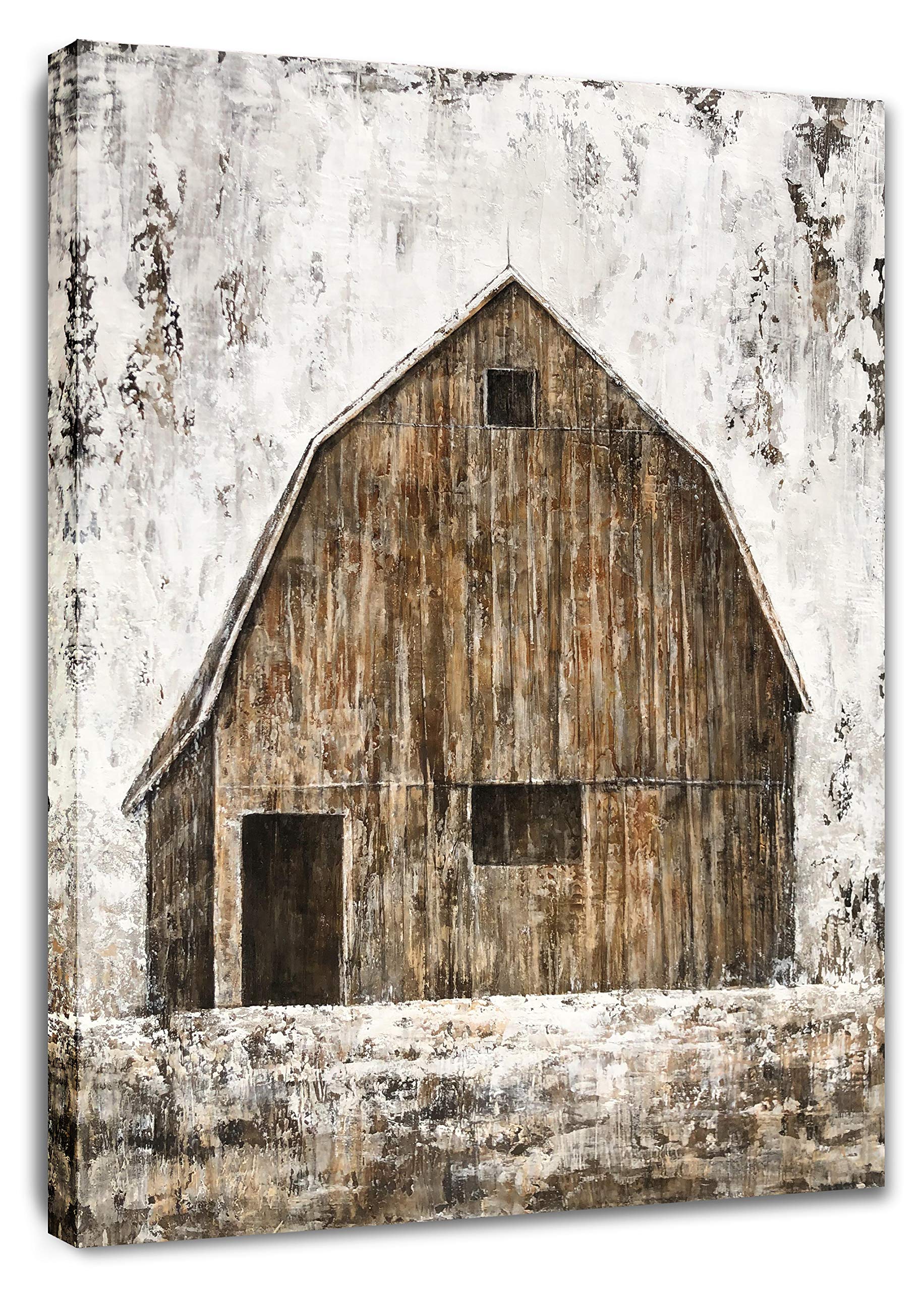 Yihui Arts Old Barn Canvas Wall Art - Rustic Textured Vertical Painting for Living Room, Bedroom & Bathroom Decor | Farmhouse Style Home & Office Wall Decor