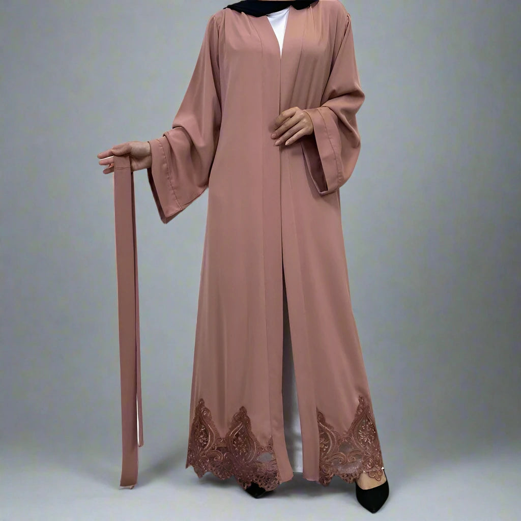 Turkish Nida Embroidery Open Front Cardigan Abaya Dress for Muslim Women - Modest Islamic Fashion for Prayer, Eid, and Everyday Wear