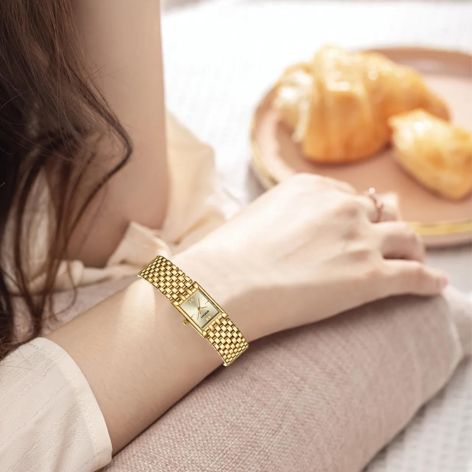 Luxury Gold Watches for Women - Stainless Steel Quartz Wristwatch with Square Dial, Waterproof & Adjustable Band (Includes Tool) - Perfect for Casual Wear, Office & Special Occasions