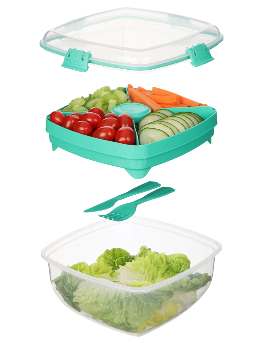 1.63L Salad Max TO GO Teal - Portable Salad Container for Work, School & Picnics - BPA-Free Leak-Proof Lunch Box