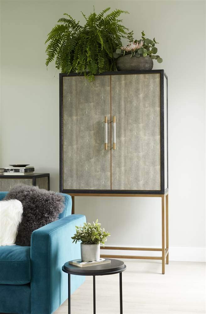 Moe's Home Mako Solid Wood Bar Cabinet in Gray - Stylish Home Bar Furniture for Living Room, Dining Room & Entertainment Spaces