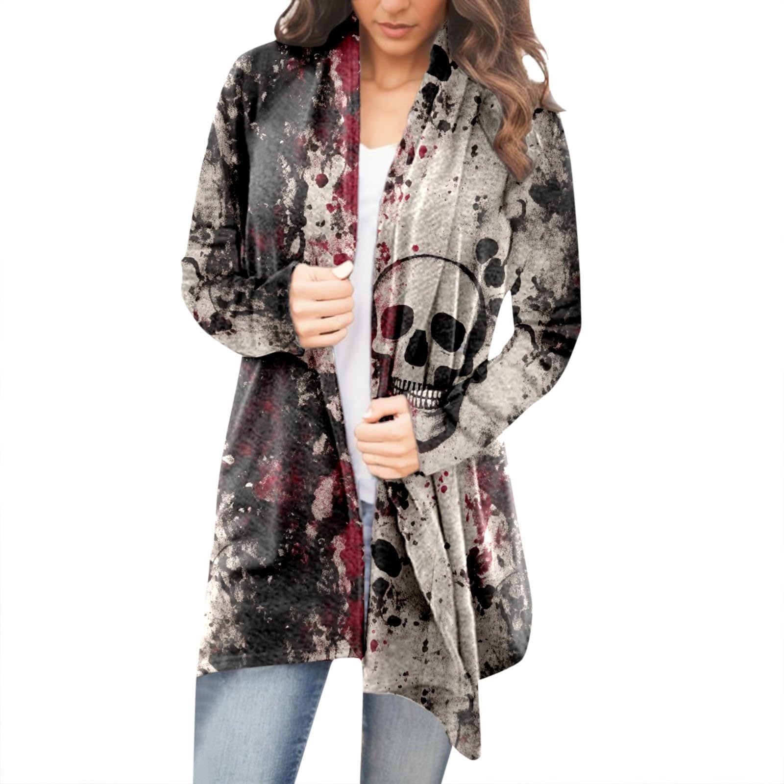 2024 Women's Halloween Cardigan - Autumn Long Sleeve Knit Sweater with Graphic Print | Cozy Fall Outwear for Halloween Parties, Pumpkin Patch Visits & Spooky Season Fashion