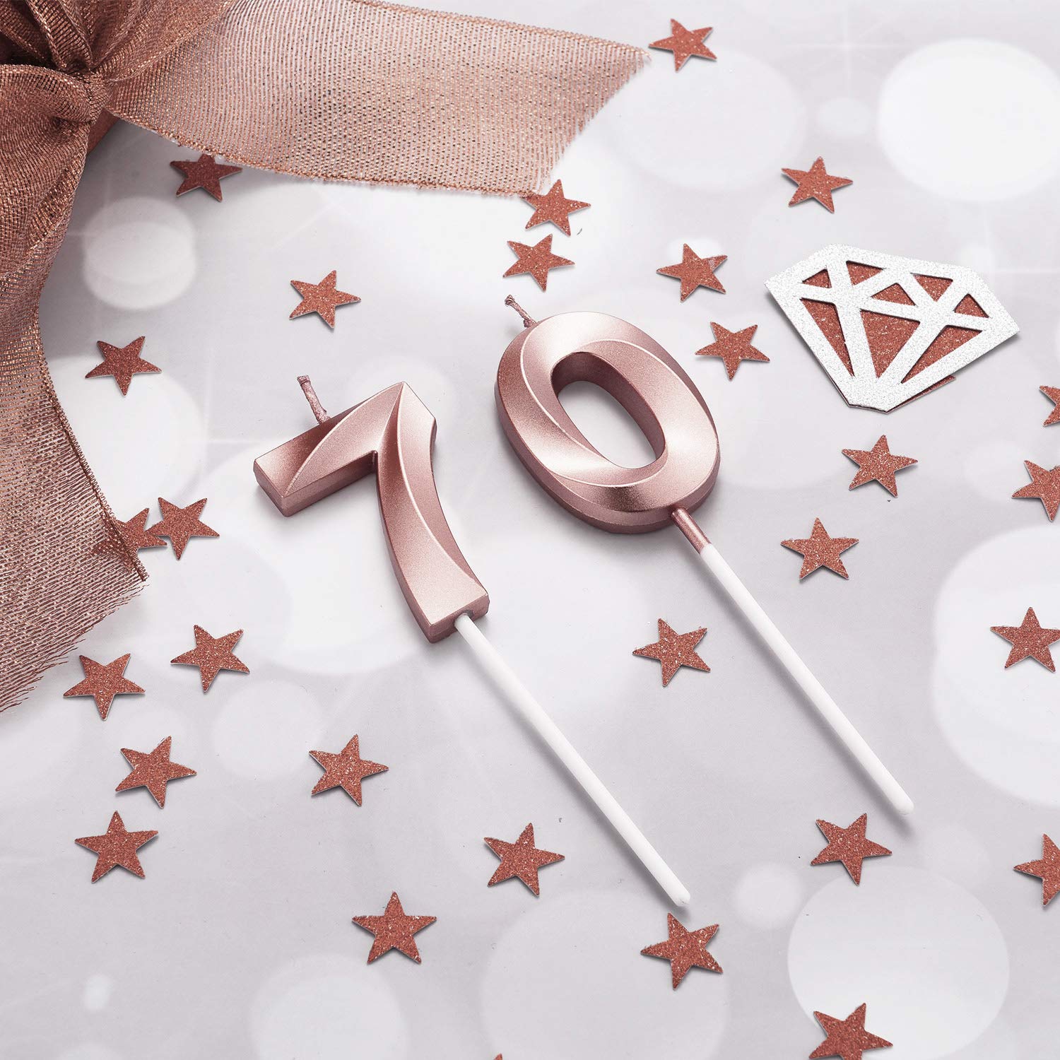 BBTO Rose Gold 70th Birthday Candles & Cake Topper for Parties