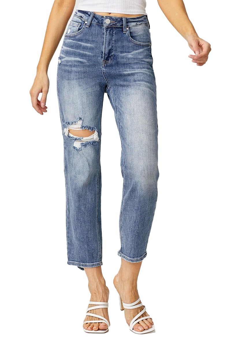 SALT TREE Risen High Waist Straight Jeans for Women - Classic Stretch Denim Pants with Comfortable Fit (Style RDP5099) | Perfect for Casual Wear, Office Outfits & Everyday Fashion