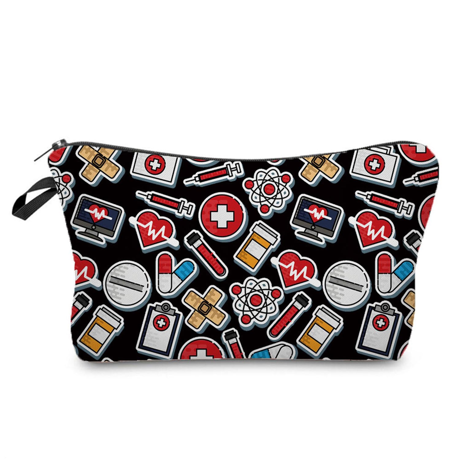 Black Waterproof Makeup Bag for Women - Cute Cosmetic Travel Organizer with Zipper, Toiletry Pouch for Purse, Gifts for Her - Perfect for Travel, Gym, Work & Daily Essentials Storage