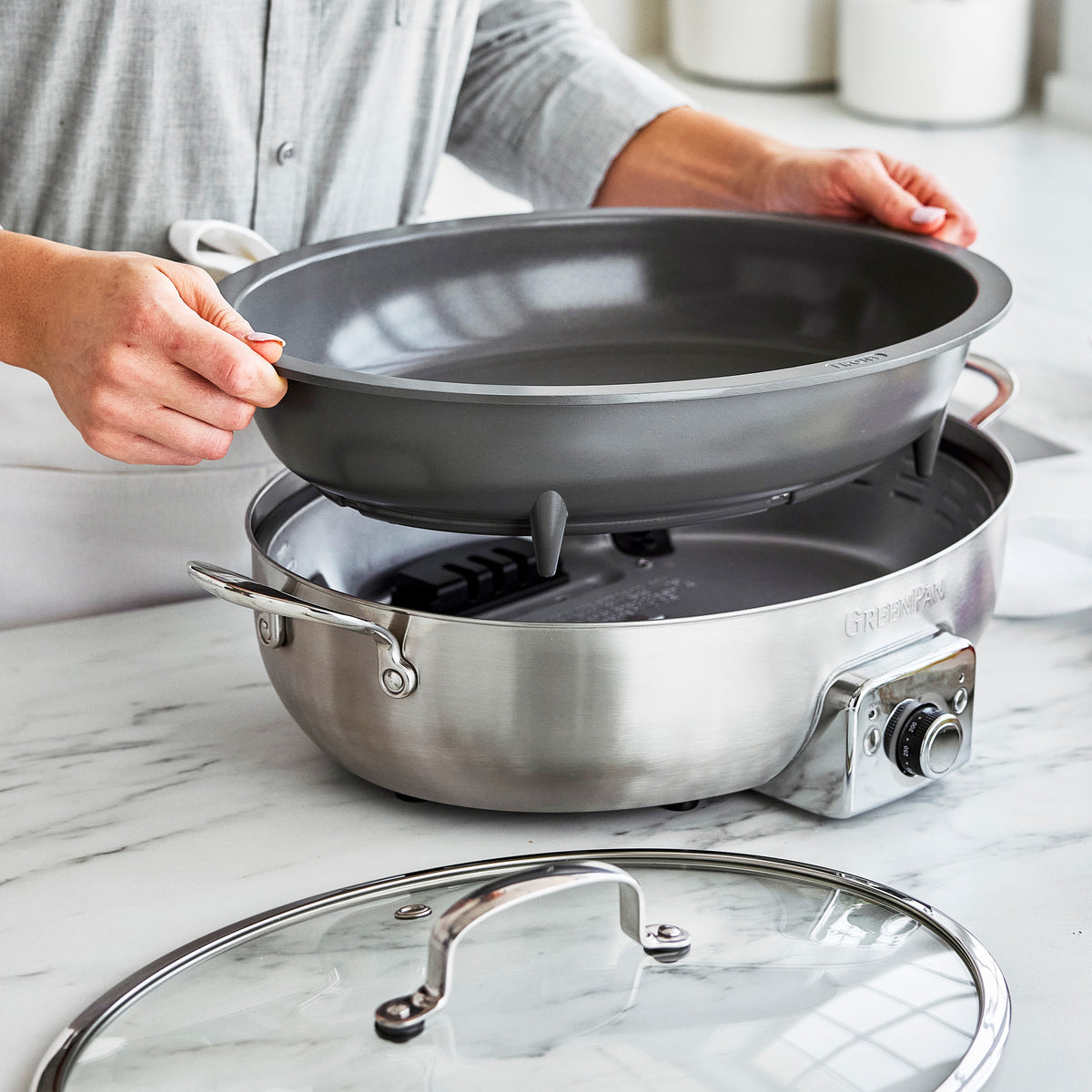Elite 5.5 Quart Oval Electric Skillet - Premium Stainless Steel Cookware for Frying, Searing & Slow Cooking | Perfect for Home Kitchen, Camping & RV Cooking