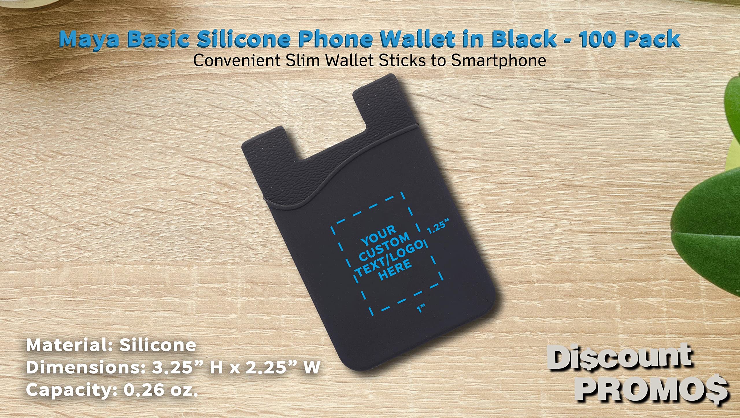 Customizable Black Maya Basic Silicone Phone Wallets Set - Strong Adhesive Card Holder with Logo/Text - Standard Size (100 Pack) - Perfect for Business Promotions, Events & Daily Use