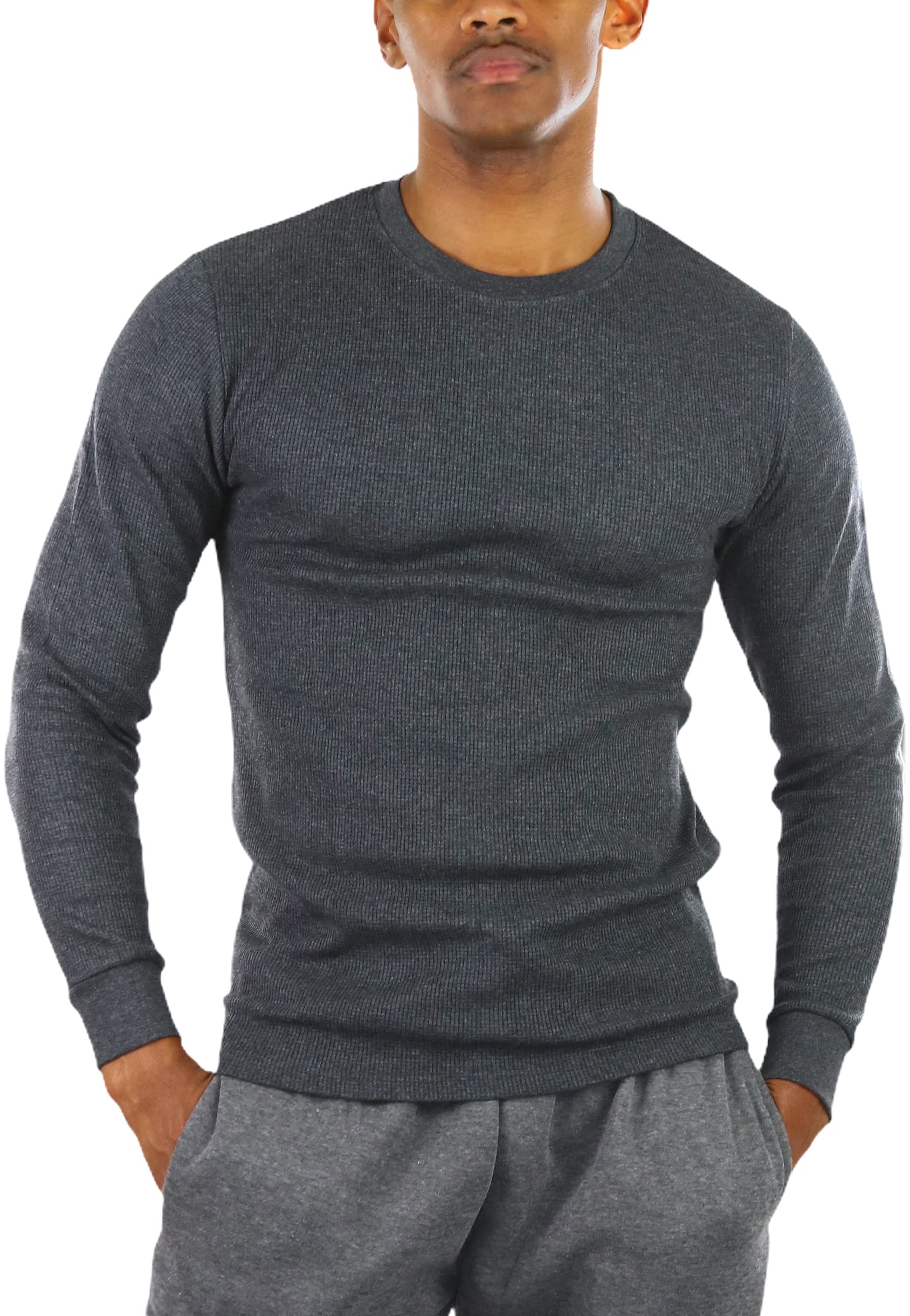 Premium Men's Waffle Thermal Long Sleeve Crewneck Shirt - Heavy & Medium Weight Winter Base Layer for Outdoor Activities, Hiking & Cold Weather Wear