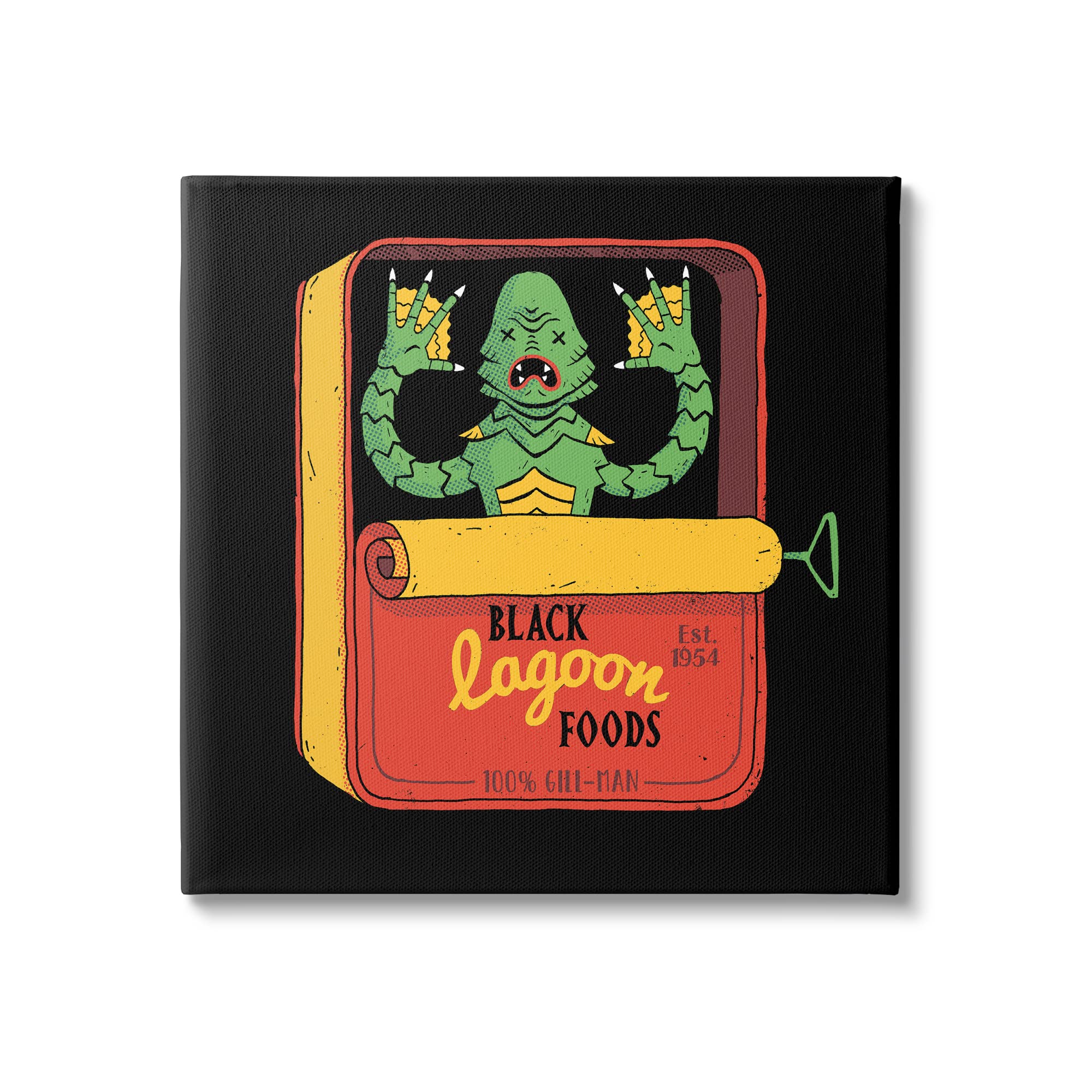 Stupell Industries Black Lagoon Creature Novelty Tuna Can Design by Michael Buxton - Unique Home Decor, Kitchen Decor, Funny Gift Idea for Horror Fans