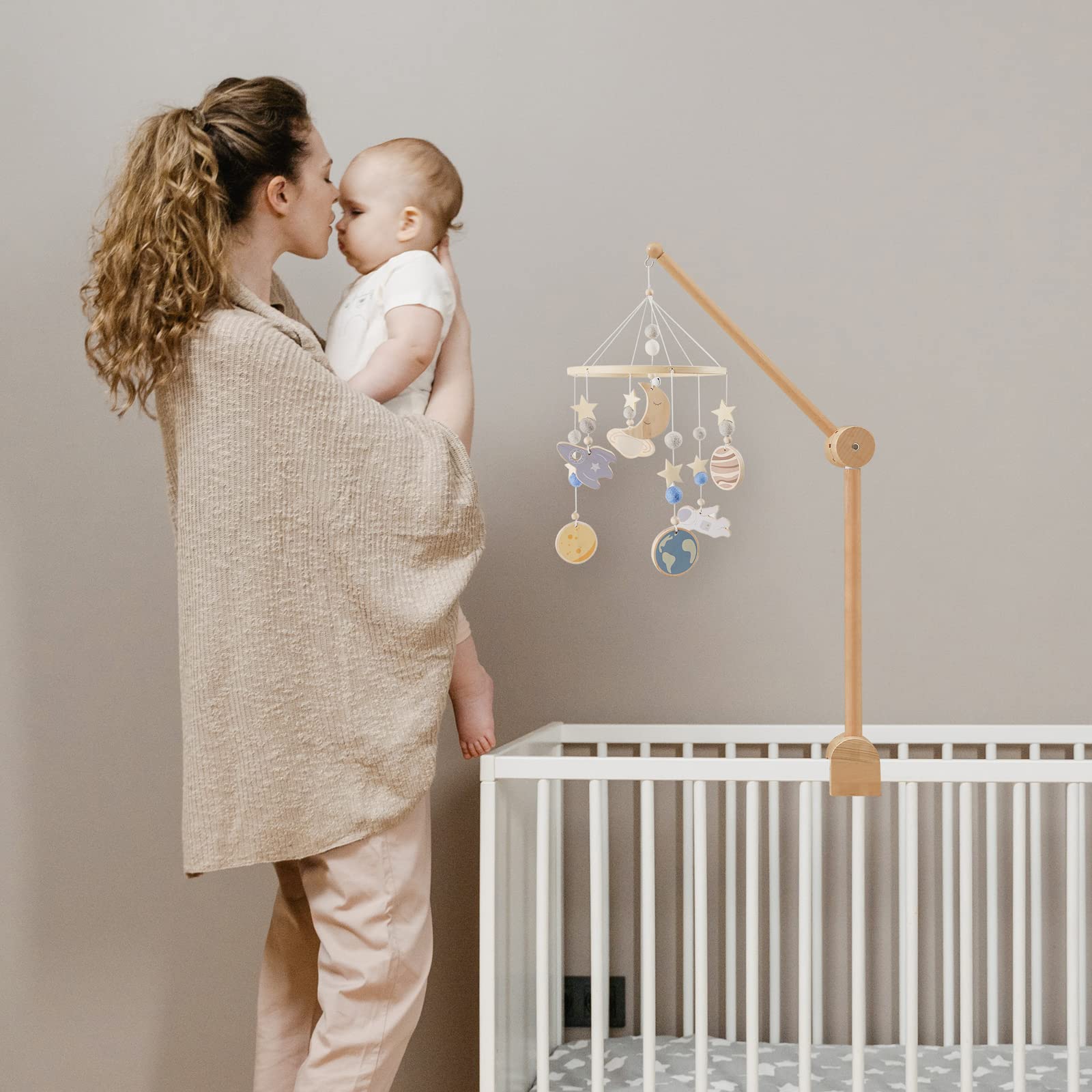 Wooden Baby Crib Mobile Arm with Anti-Slip Design - Nursery Mobile Hanger for Hanging Plush Toys & Decorations (Arm Only) | Perfect for Newborn Rooms, Baby Showers & Nursery Decor