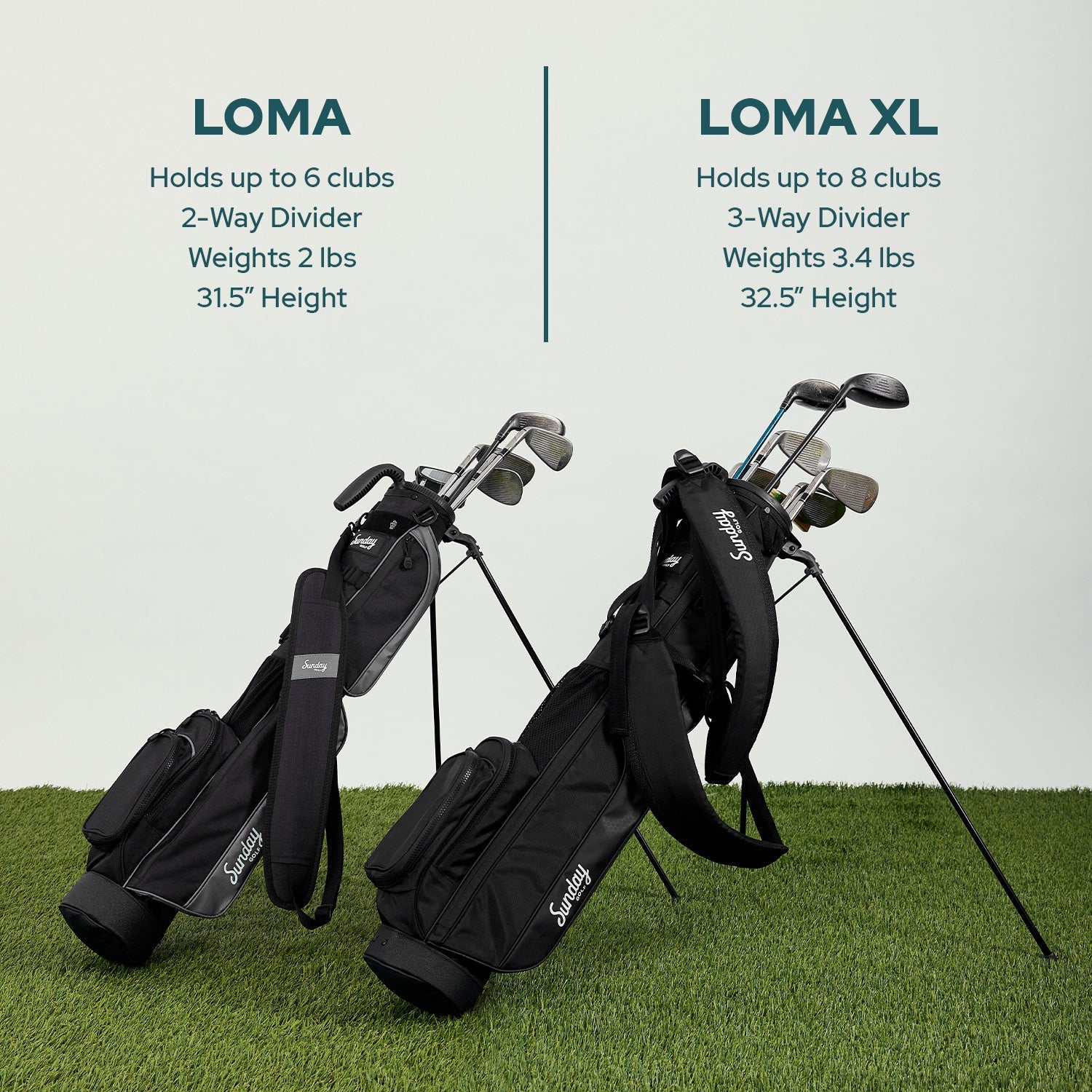 Sunday Golf LOMA XL Stand Bag - Lightweight Golf Carry Bag with 5-Way Divider | Heather Gray | Perfect for Weekend Golfers & Travel