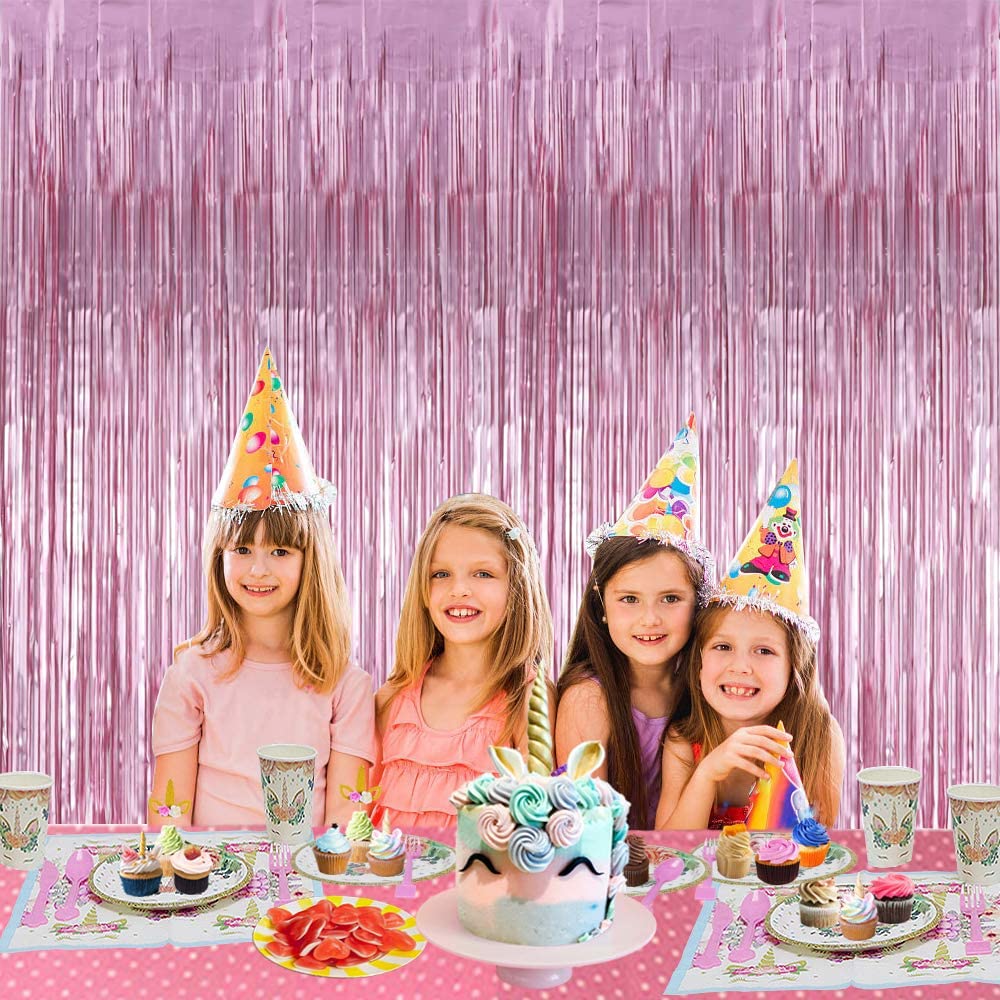 TONIFUL 3Pcs Pink Metallic Foil Fringe Curtains - 9.9ft x 6.6ft Door Streamers & Photo Booth Backdrop for Birthday, Christmas, New Year, Bridal Shower, Bachelorette Party Decor - Perfect for Home, Wedding & Event Decoration