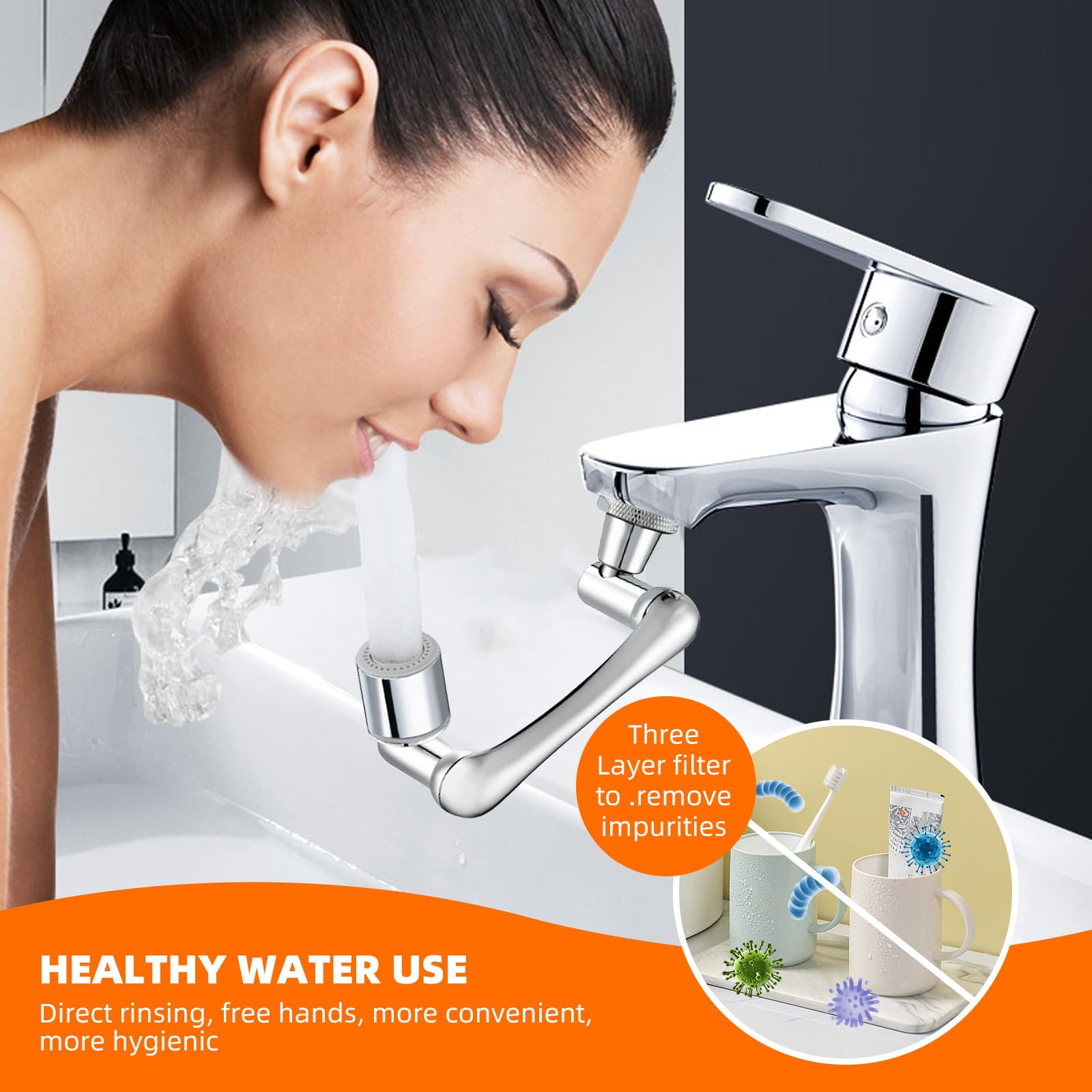 360° Swivel Faucet Extender with 2 Spray Modes - Universal Kitchen & Bathroom Sink Adapter, Splash-Free Water Filter Extension for Easy Dish Washing and Hand Cleaning