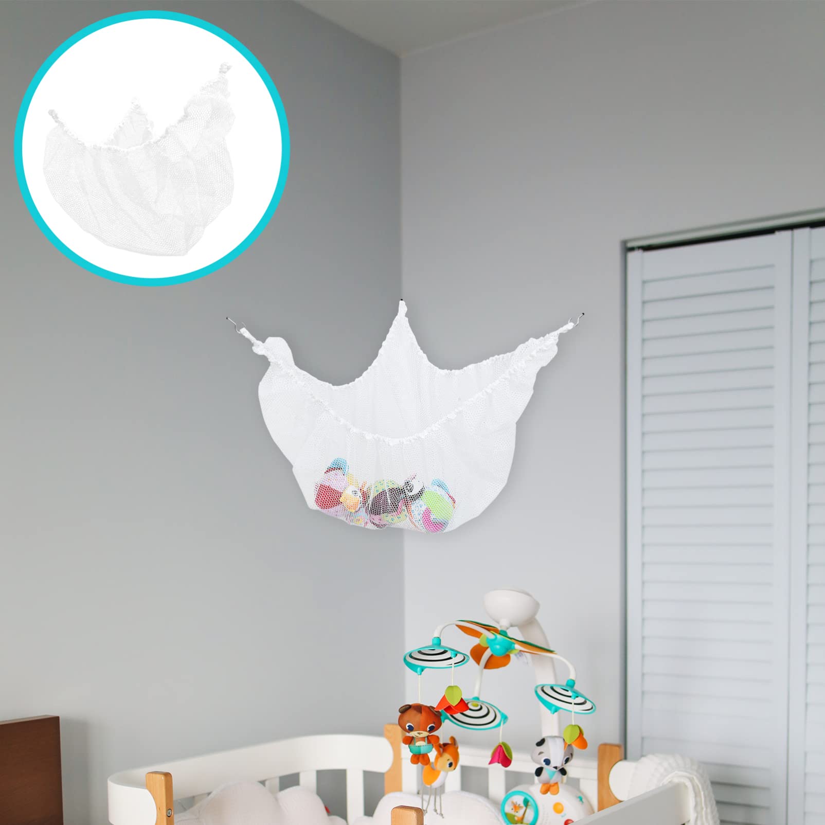Cabilock Large White Polyester Storage Hammock Net Bag - Multi-Functional Corner Net for Stuffed Animals, Kids Toys & Bath Accessories - Perfect for Nursery Organization, Playroom Storage & Baby Shower Gifts