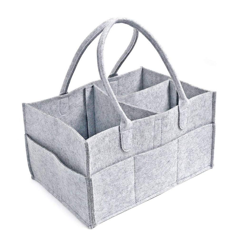 Baby Diaper Caddy Organizer - Portable Nursery Storage Basket for Diapers & Wipes - Gray Changing Table Organizer with Handles - Perfect for Baby Showers, Nursery Organization & On-the-Go Parents