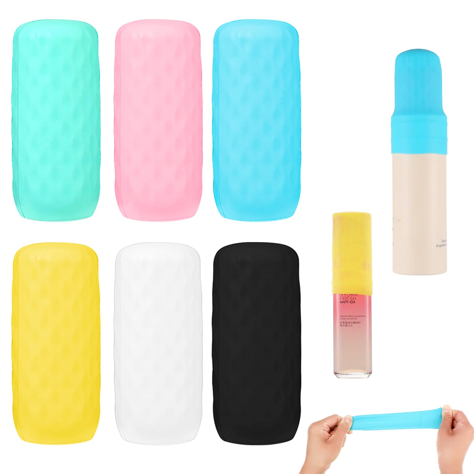 Lusofie 6 Pack Silicone Travel Bottle Covers - Leakproof Elastic Toiletry Caps for Cruise, Airplane & Camping - Universal Fit for Most Travel Size Bottles (Men & Women) | Perfect for TSA Liquids, Shampoo & Cosmetic Containers