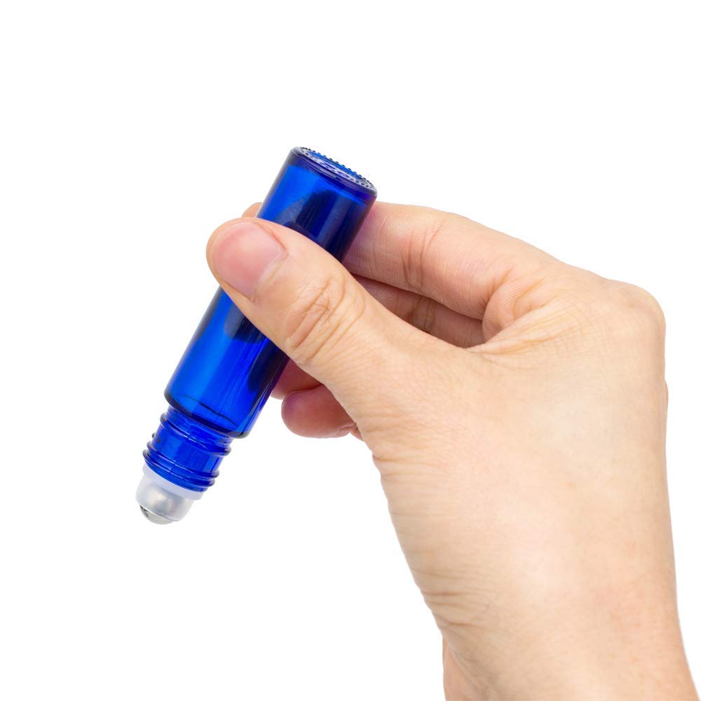 Royal Blue Glass Roll On Bottles with Black Cap - 10ml Essential Oil Bottles for Perfumes, Attar, Lip Balms & Aromatherapy | Refillable, Reusable & Leakproof | Pack of 3 | Perfect for DIY Beauty, Travel & Home Fragrance