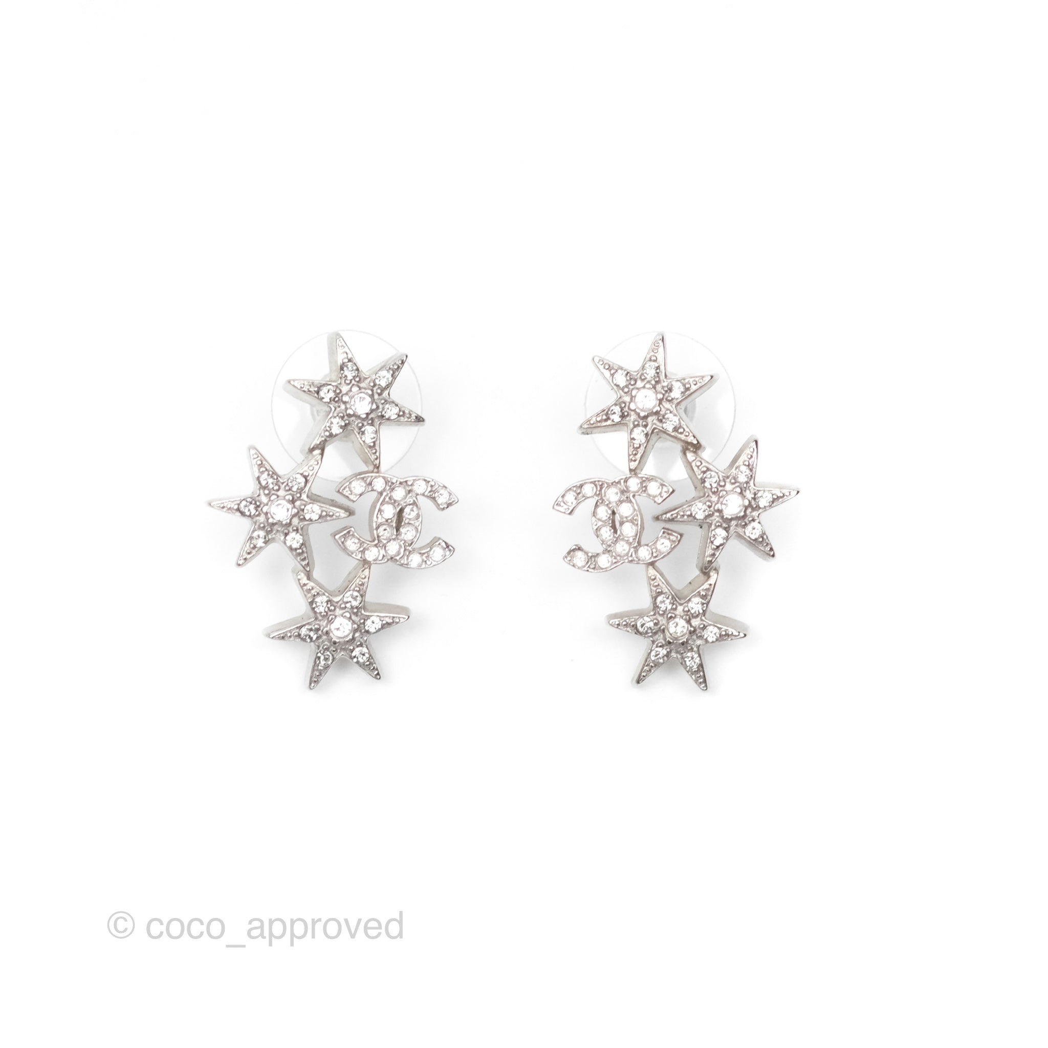 Chanel CC Star Crystal Earrings for Women - Silver Tone 16V Fashion Jewelry | Perfect for Parties, Weddings & Special Occasions