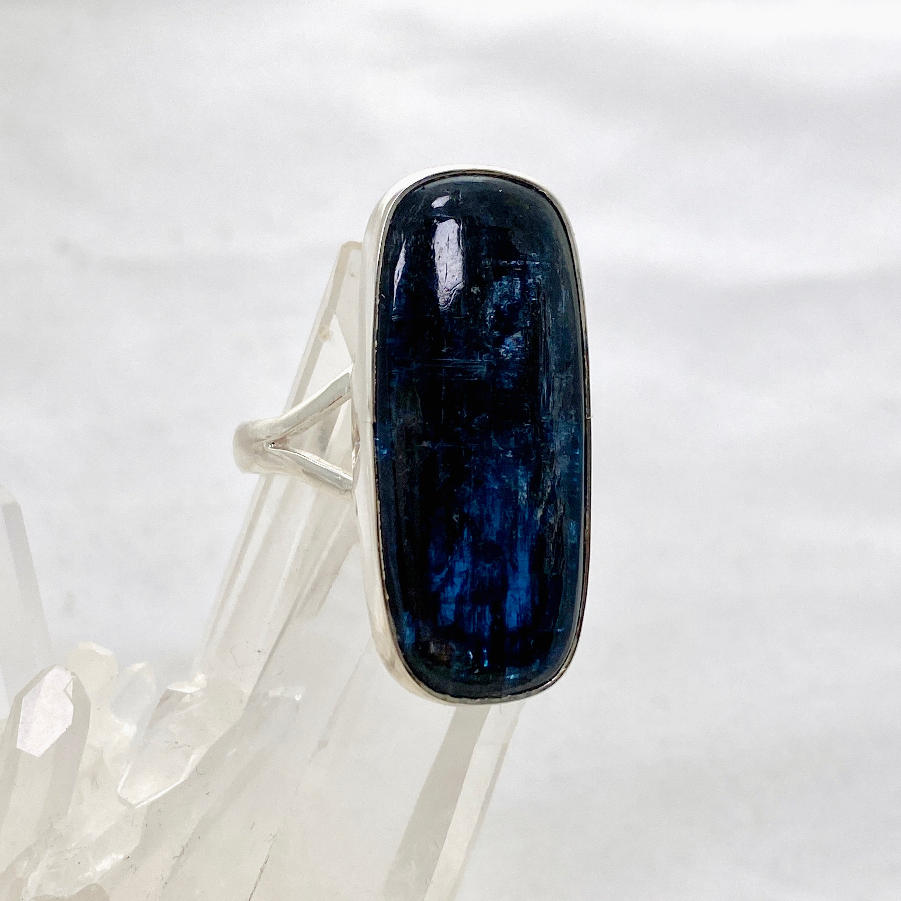 Blue Kyanite Rectangular Cabochon Split Band Ring Size 10.5 KRGJ3281 - Elegant Healing Crystal Jewelry for Meditation, Energy Work & Spiritual Healing