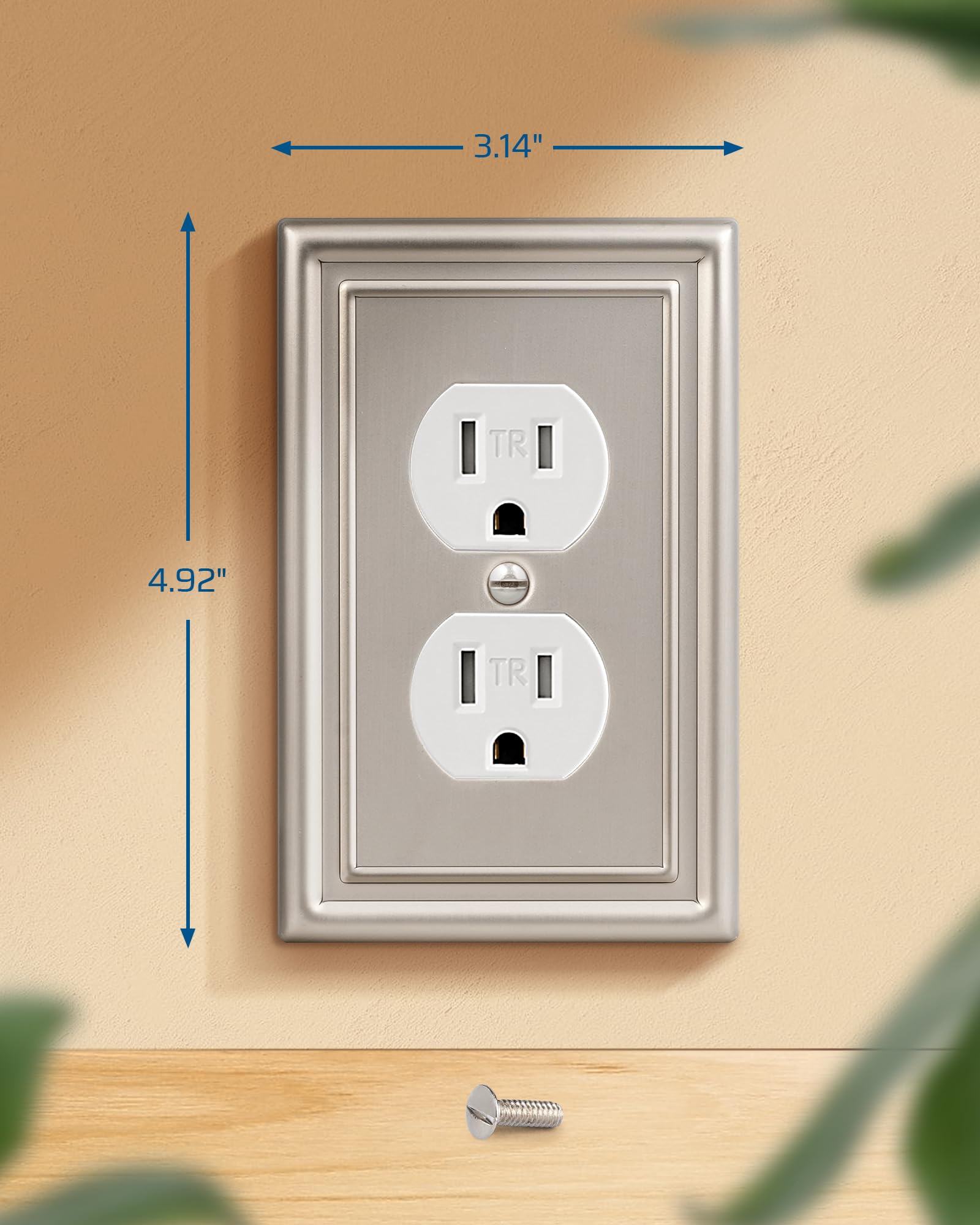 DEWENWILS 4-Pack Brushed Nickel Metal Wall Plates - Standard Duplex Electrical Outlet Covers - Ideal for Home, Office & Commercial Renovations