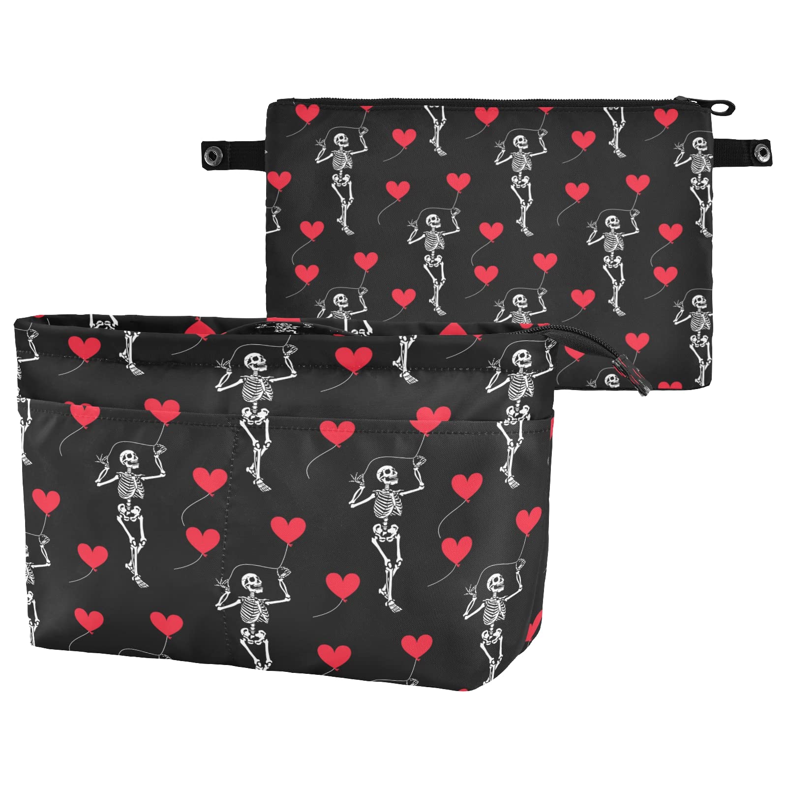 Gothic Skull Tote Bag Organizer Insert with Zipper & Multi-Pocket - Medium Size Purse Organizer for Handbags - Perfect for Travel, Work & Daily Use