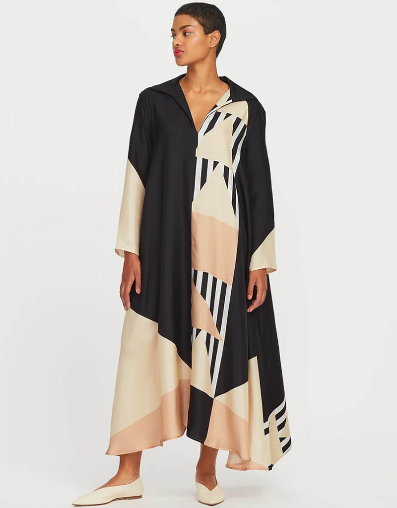 Elegant Black French Crepe Kaftan Dress for Women - Boho Chic Loungewear & Beach Cover Up - Perfect for Vacation, Poolside, and Summer Evenings