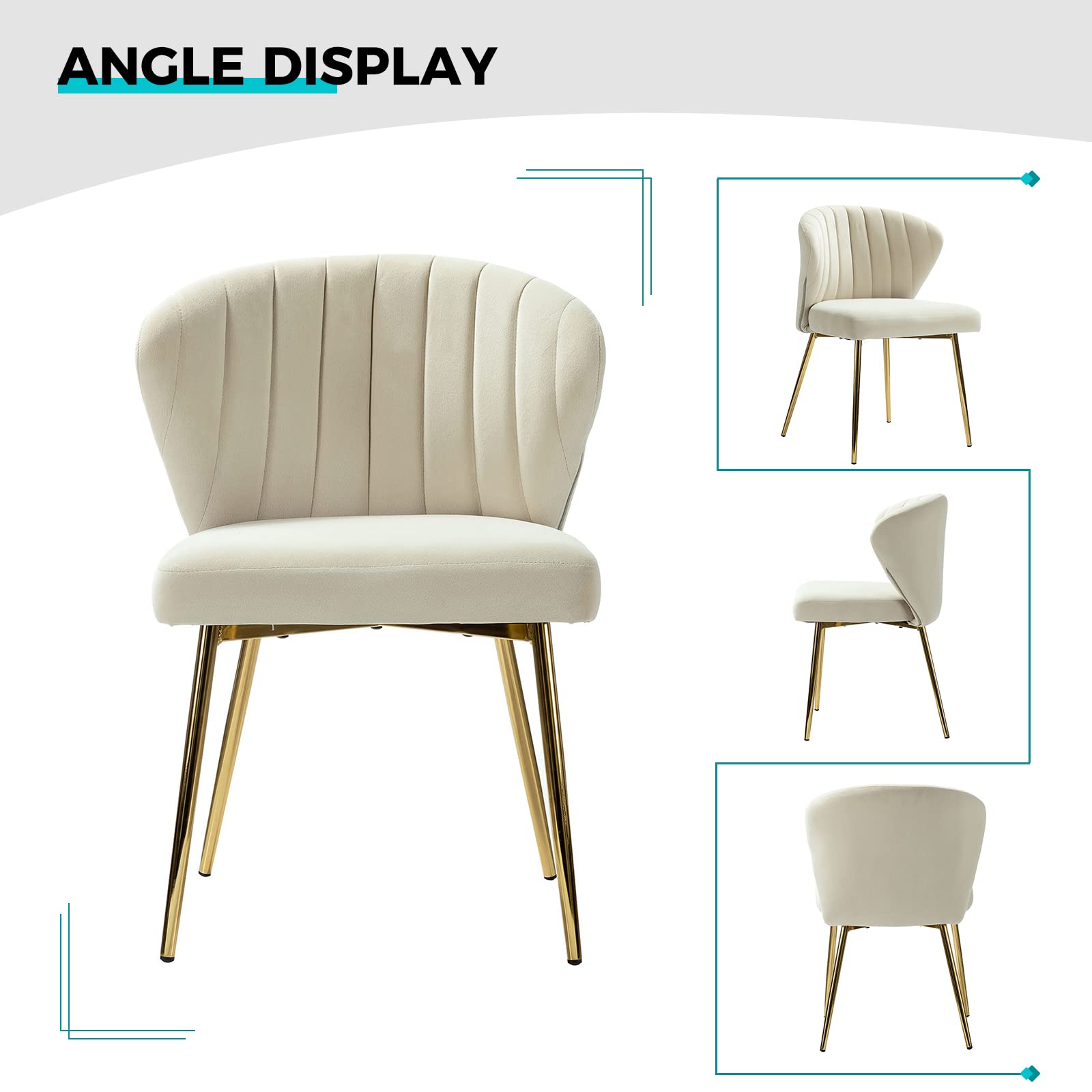 Modern Velvet Dining Room Chairs with Golden Metal Legs - Tufted Back Upholstered Accent Chair for Kitchen, Vanity, Patio & Beauty Room (TAN, 1-Pack) - Perfect for Small Spaces, Home Decor & Stylish Seating