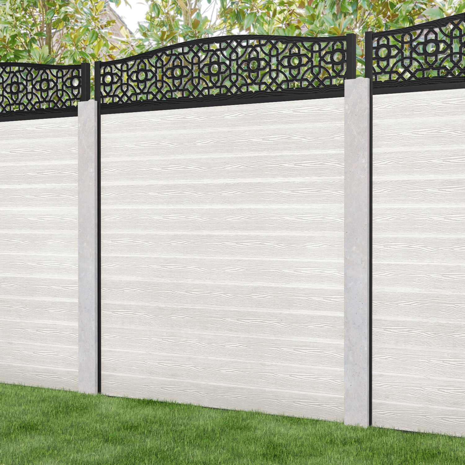 Classic Nabila Curved Top Fence Panel - Light Stone Color - Fits Existing Concrete Posts - Perfect for Garden, Backyard, and Property Boundary Security