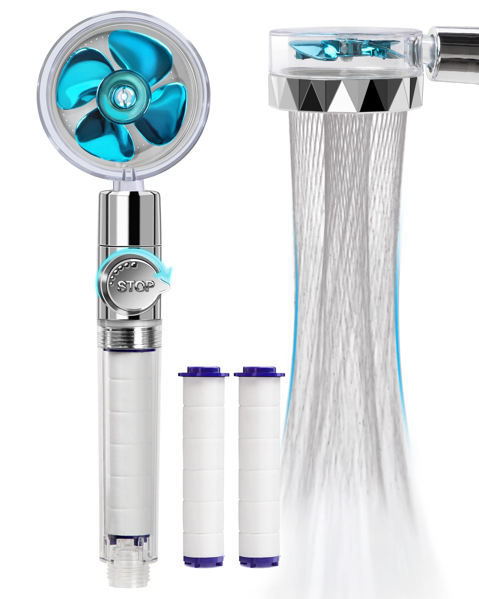 High Pressure Shower Head with 3 Filters - Turbo Fan Handheld Shower Kit, Water Softener & Pause Switch for Powerful Hydro Jet Spray - Perfect for Spa-Like Bathroom Experience & Water Conservation