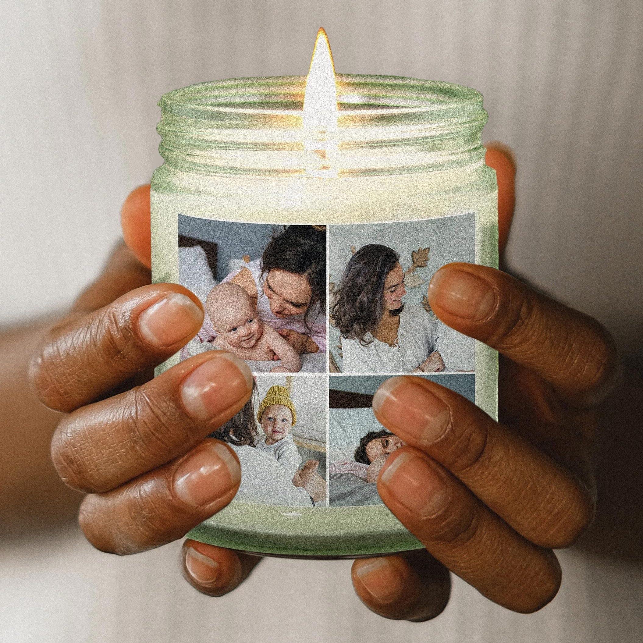 Personalized Scented Candle Jar with Photo Collage - Custom Cinnamon Stick Aromatherapy Candle for Moms, Birthday Gifts, Home Decor & Wedding Favors - Perfect for Relaxation, Romantic Ambiance & Thoughtful Gifting