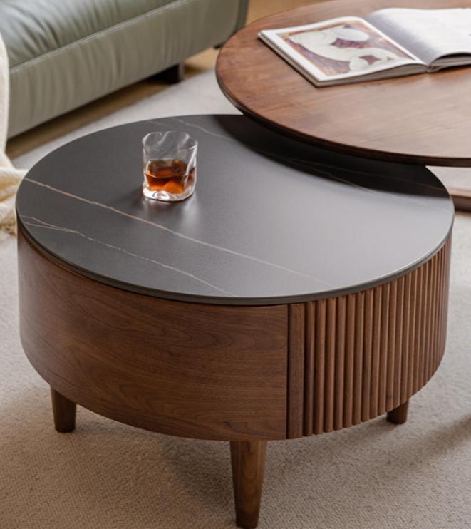 Premium Black Walnut & Ash Solid Wood Combination Rock Plate Coffee Table - Modern Living Room Furniture for Home Decor & Relaxation