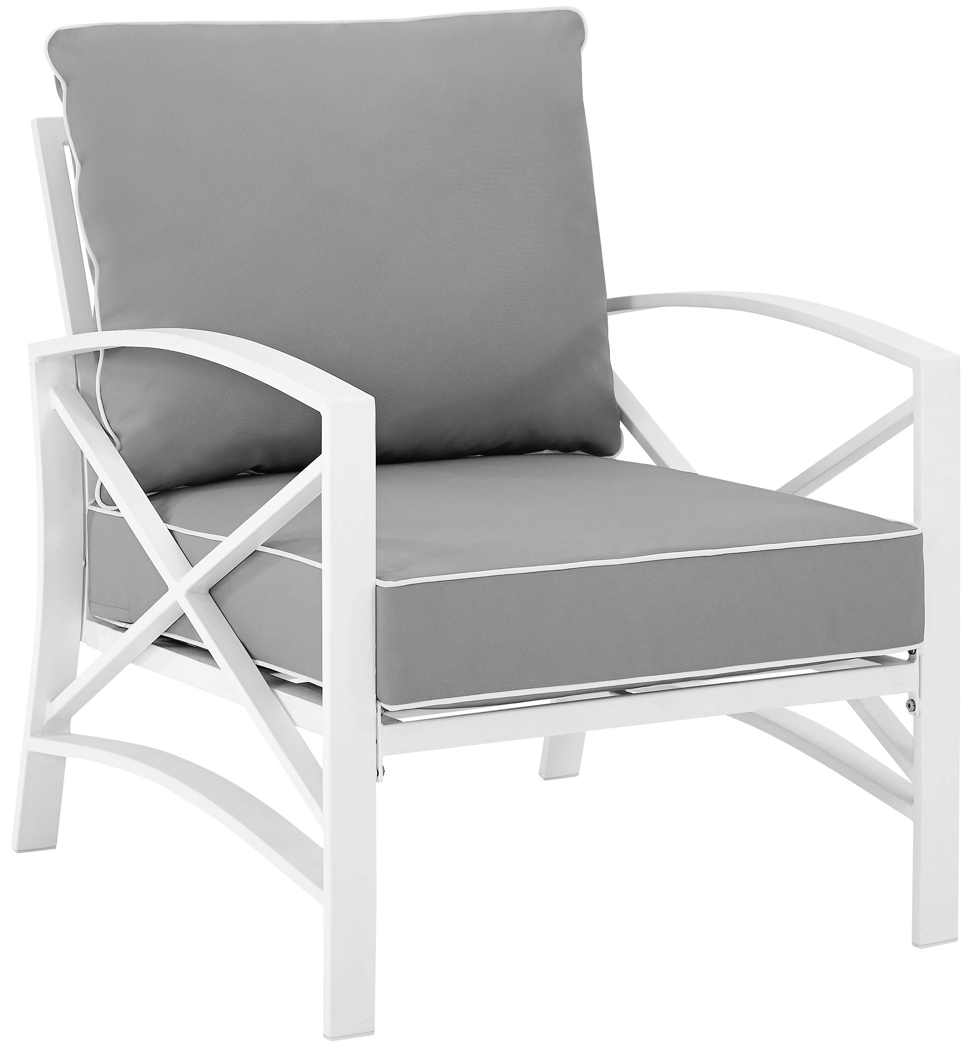 Crosley Furniture Kaplan 3-Piece Outdoor Patio Set - White Wicker Chairs with Gray Cushions & Side Table - Perfect for Porch, Deck, Garden or Backyard Relaxation