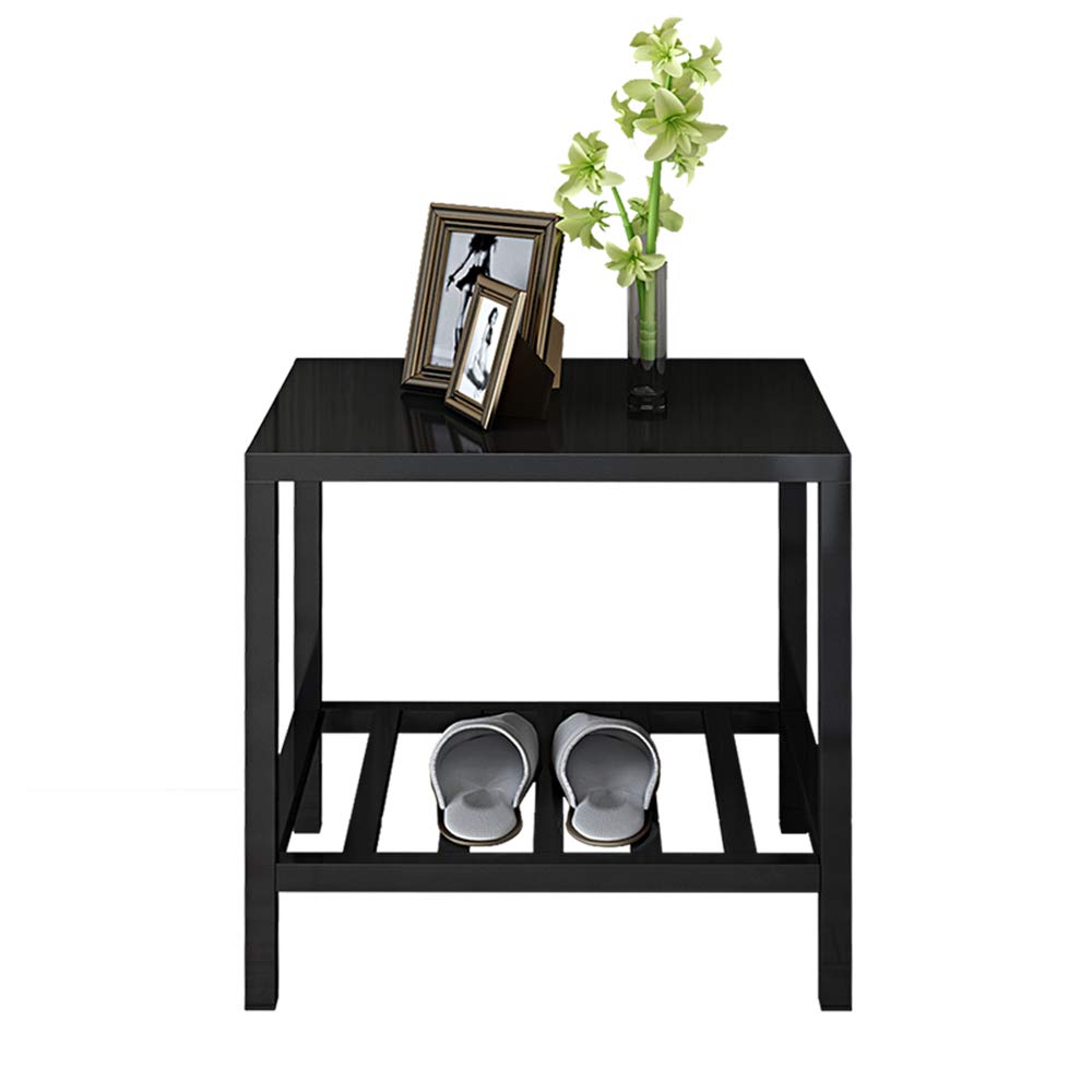 Zhirong 2-Tier Square Side Table - Nightstand, Coffee Table, Couch Table for Living Room, Balcony & Office - Black End Table with Shelf for Home Decor & Small Space Organization