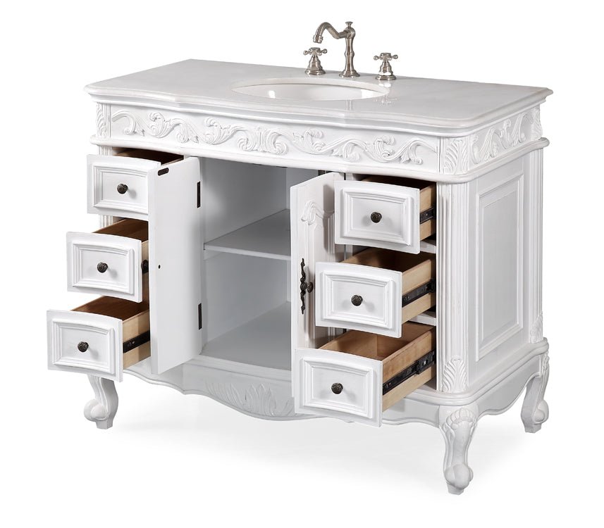 48 Inch Antique White Traditional Style Single Sink Bathroom Vanity with Mirror - Perfect for Classic Home Decor & Small Bathroom Remodels